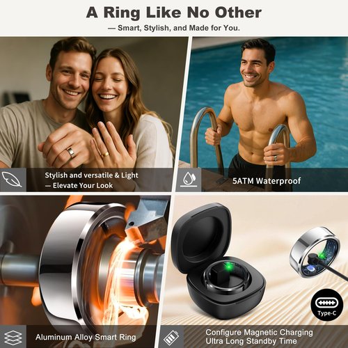 Smart Ring for Women Men, Fashion Minimalist Fitness Ring & Sleep Tracker Ring with Heart Rate, SPO₂,Blood Pressure,5ATM Waterproof Health Ring,No Subscription,Travel-Friendly Women Gift (Silver,12)
