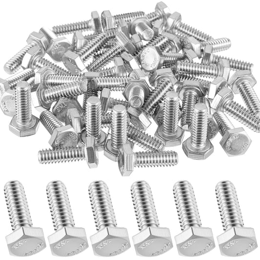 Zonon 50 Pcs 1/4-20 x 3/4" Hex Head Screw Bolt 18-8 (304) Stainless Steel Hexagon Bolts, Fully Threaded, Plain Finish, External Hex Drive