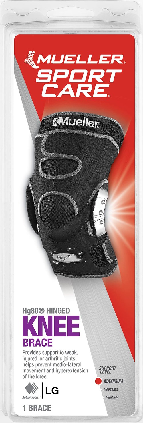 MUELLER Sports Medicine Hg80 Hinged Knee Brace, Knee Pain Relief Support for Men and Women, Ideal for Arthritis, Sprains, Prevents Hyperextension, Black, Large