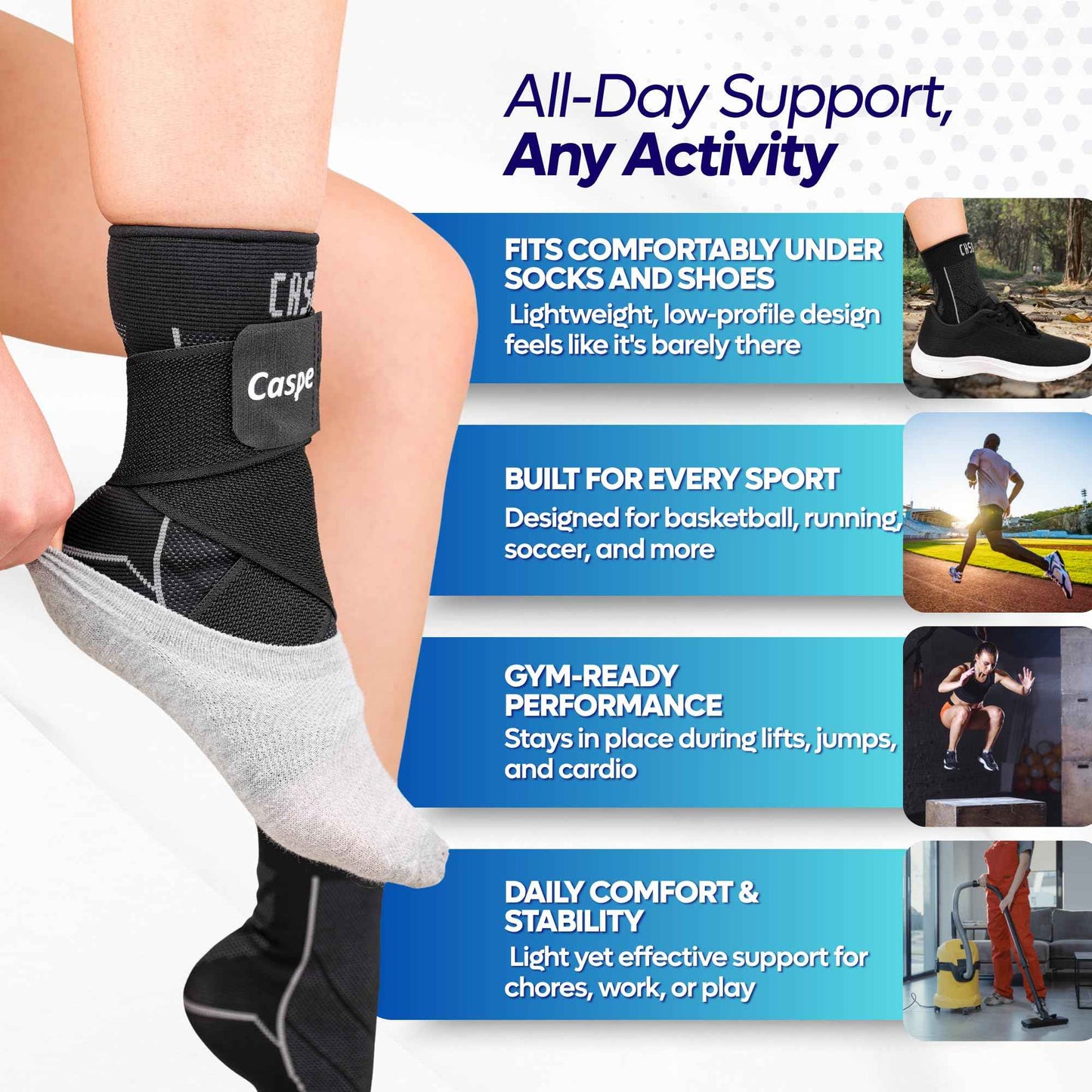 Caspe 2 Pack Breathable Ankle Brace for Women & Men with Adjustable X-Strap – 3D Knit Compression Support, Helps with Plantar Fasciitis, Achilles Tendon, and Ankle Stability (Black, Medium)