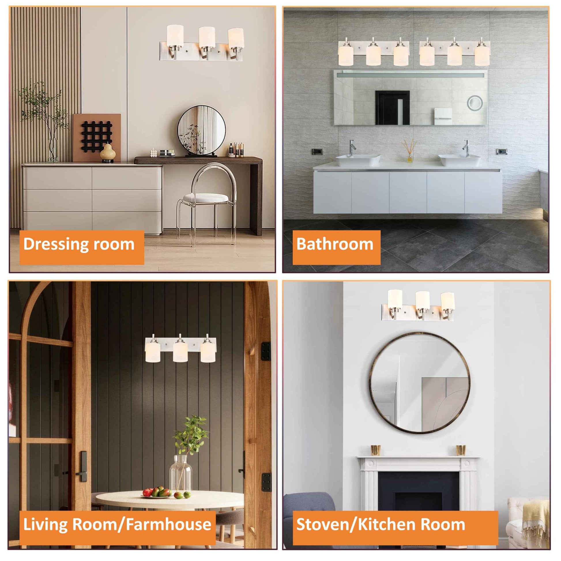 landskylite Bathroom Vanity Light Fixture, Brushed Nickel，24" 3 Lights，Offset Mount, Modern Wall Sconce，White Glass & Large Backplate - Farmhouse Lighting for Bathroom, Living Room, Hallway, Bedroom