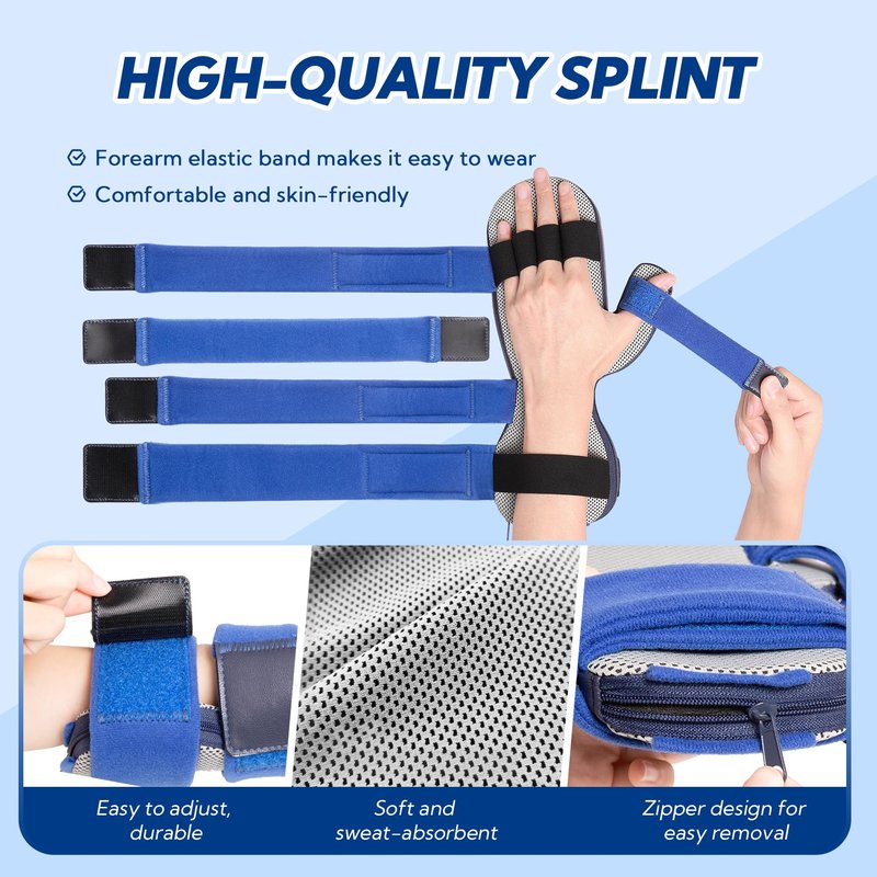 YiYame Resting Hand Splint, Stroke Hand Brace with Finger Support, Hand immobilizer for Carpal Tunnel Wrist Night Support, 5 fingers Straightening, Flexion Contractures, Fits Right & Left, M