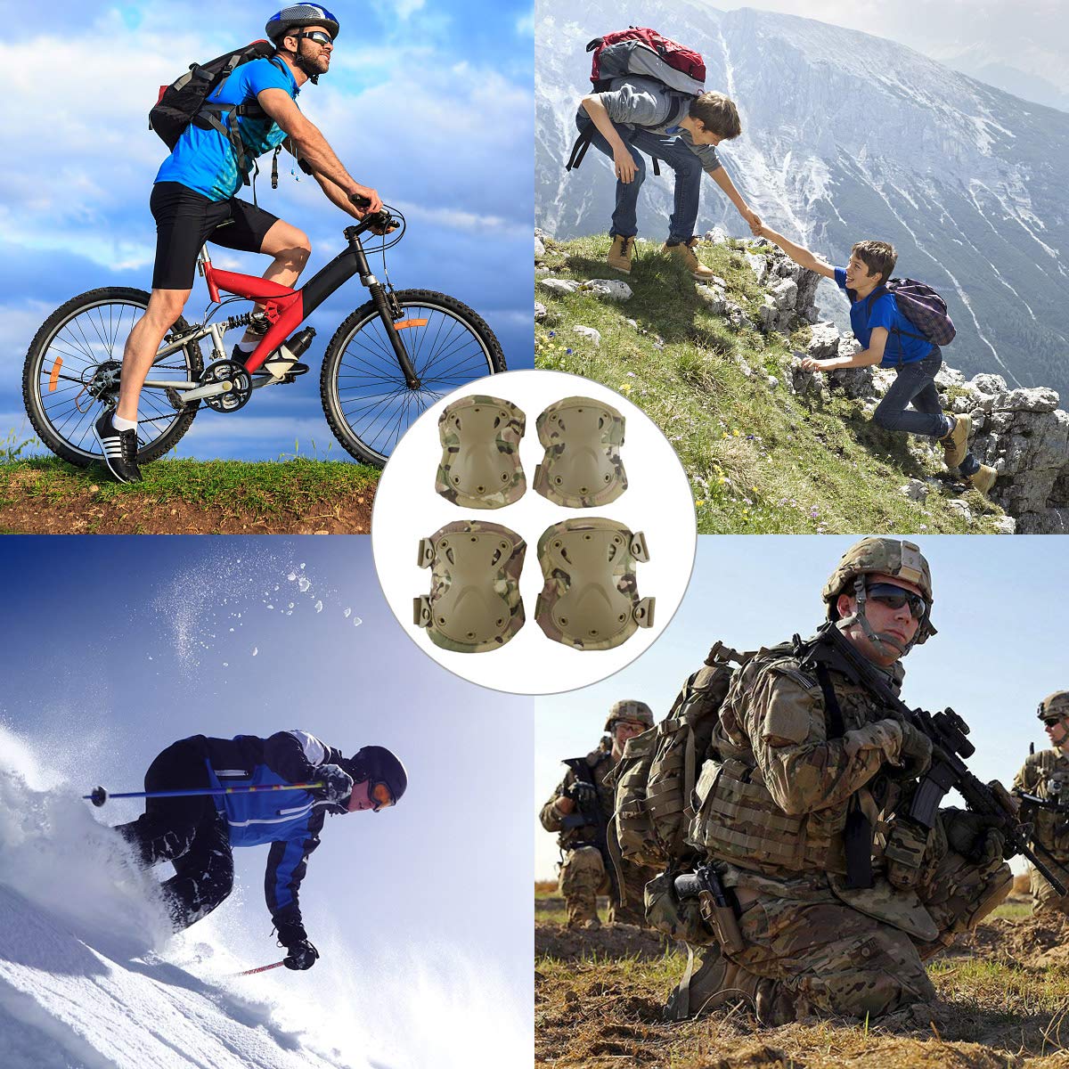 Tactical Combat Knee & Elbow Protective Pads Set for Outdoor CS Paintball Game Cycling Safety Skateboarding Gear Skates Knee Protection Guard Pads (MC03)