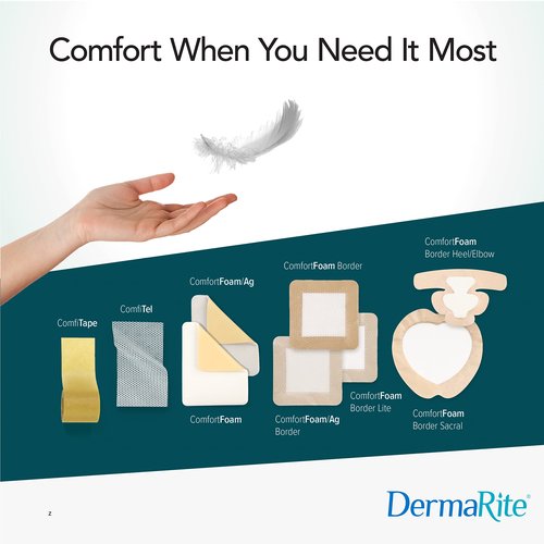 DermaRite's ComfortFoam Border, Foam Wound Dressing - Flexible and Soft Silicone, Self Adhesive, No Natural Rubber Latex - 4 in. x 4 in., 1 Count, 10 Packs, 10 Total