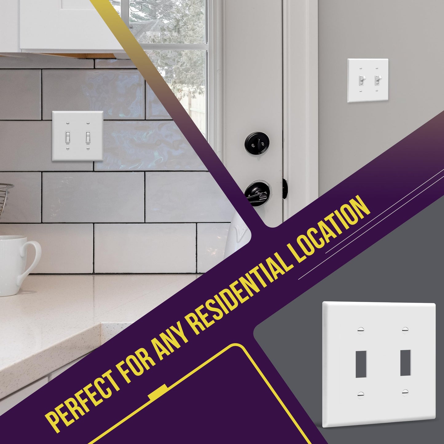 ENERLITES Double Toggle Switch Cover, Two Gang Light Switch Wall Plate, Standard Size 2-Gang 4.5" x 4.5", Unbreakable Polycarbonate Thermoplastic, UL Listed, 8812-W-5PCS, White (5 Pack)