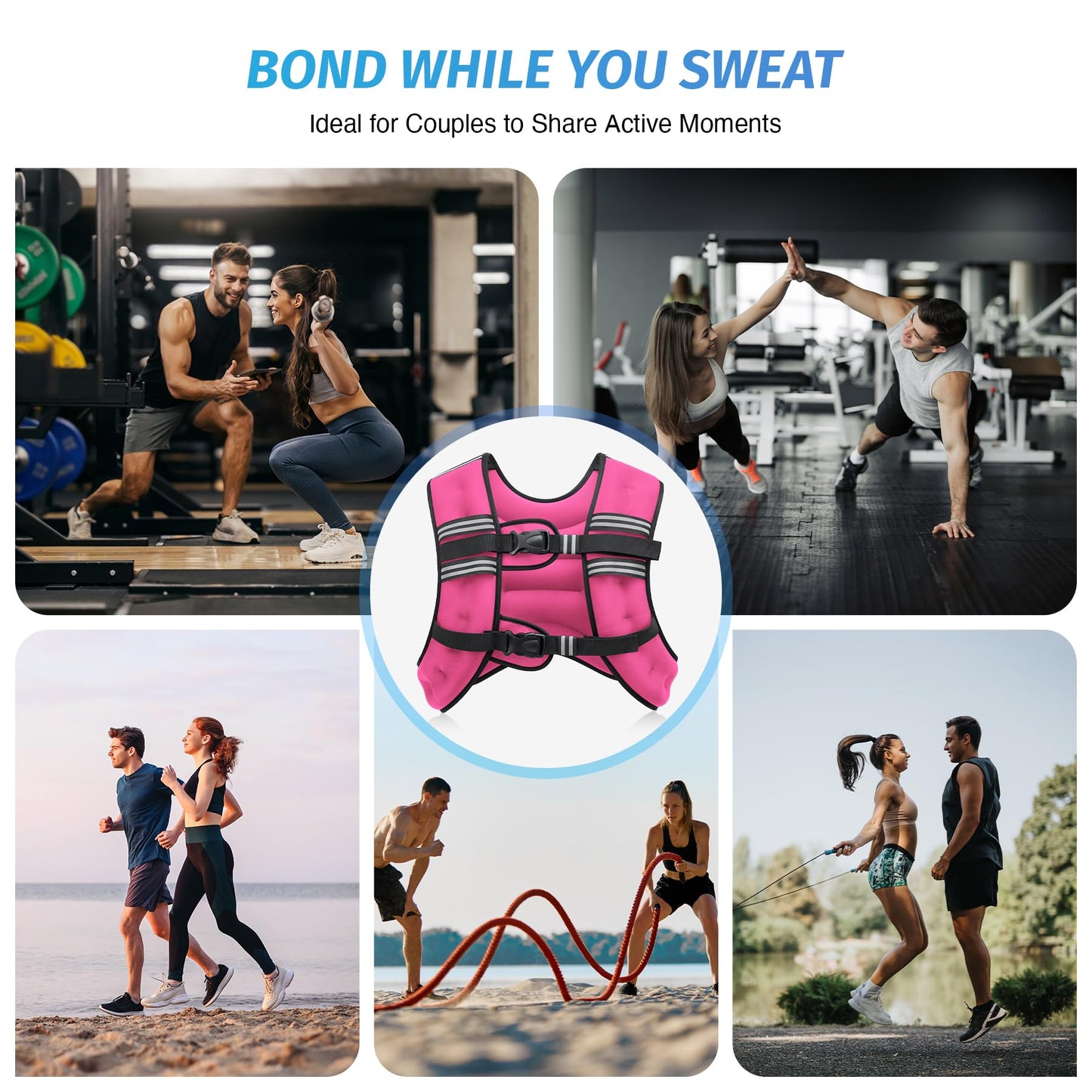 ZELUS Weighted Vest, 6lb/8lb/12lb/16lb/20lb/25lb/30lb Weight Vest with Reflective Stripe for Workout, Strength Training, Running, Fitness, Muscle Building, Weight Loss, Weightlifting, Pink(16 lb)