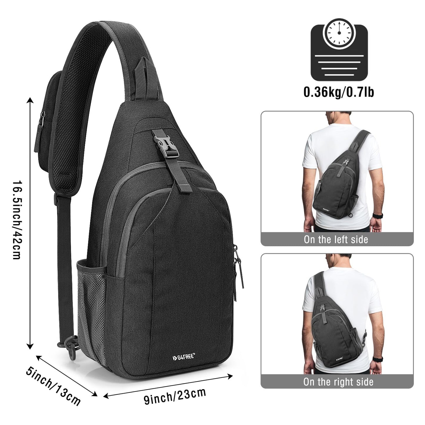 G4Free Sling Bag for Men and Women, RFID Blocking Crossbody Bag, Lightweight Sling Backpack for Travel, Hiking, Walking and Daily Use