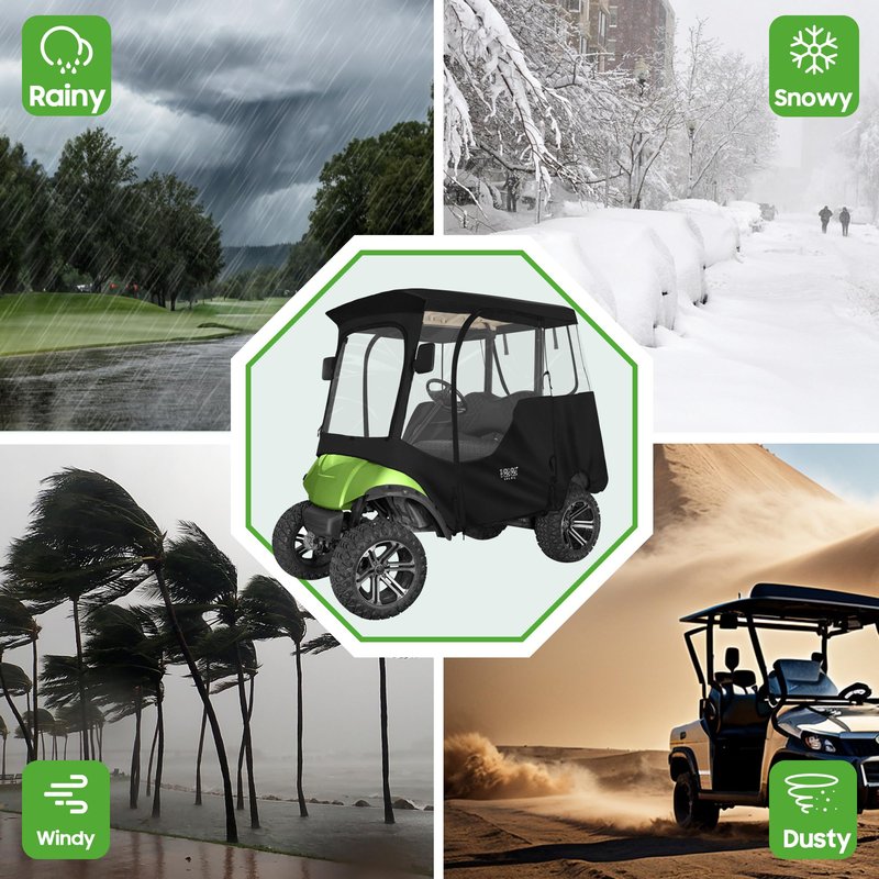 10L0L 2 Passenger Golf Cart Enclosure for Yamaha G14 G16 G22 G29 Drive 2,Waterproof 600D Rain Cover,with Side Mirror Opening,Transparent Tail Light Panel,Foldable Door,Windshield,4-Sided Clear Windows
