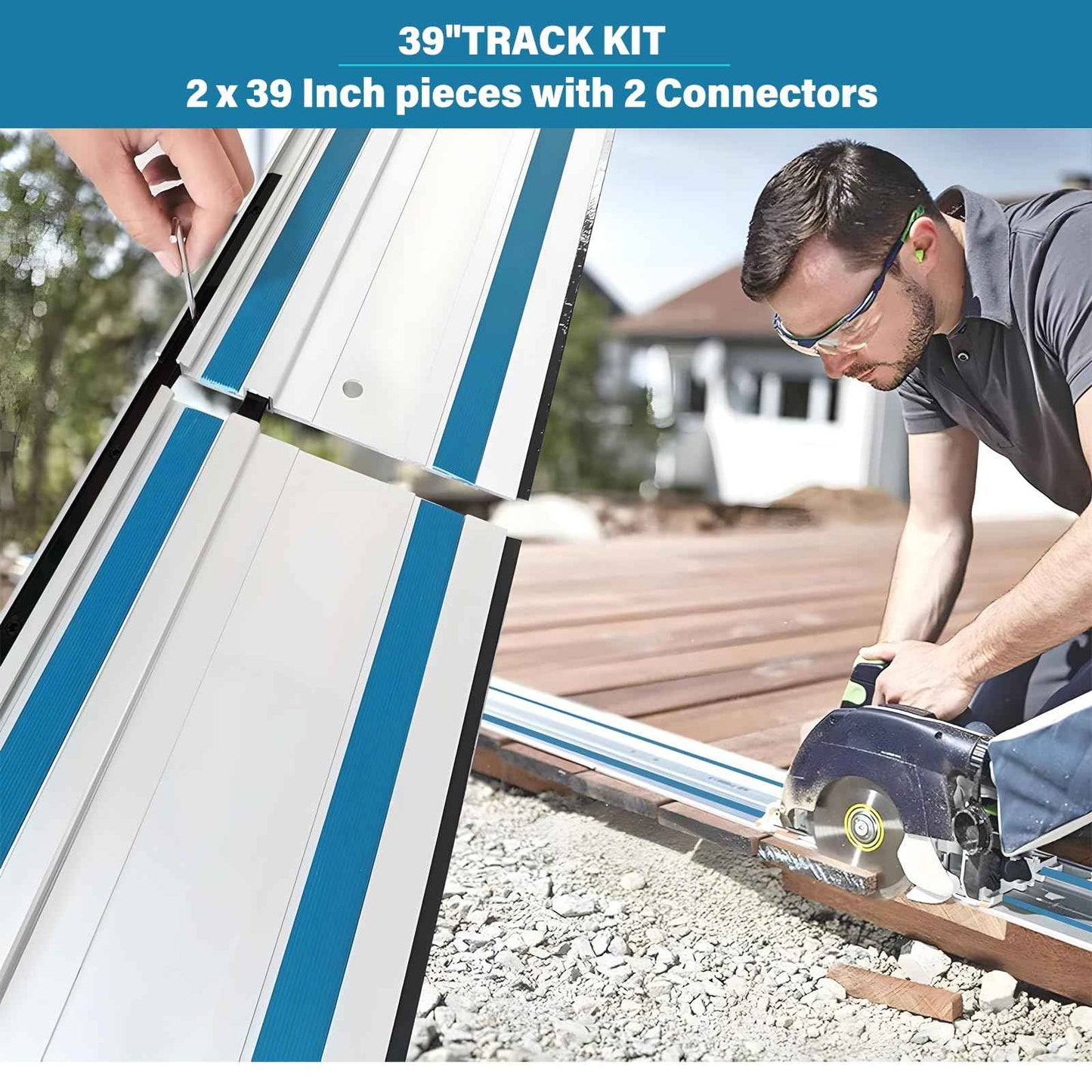 Barlezy 2PCS x 39" Track Saw Guide Rails Compatible with Makita Track Saw, Includes 2 Guide Rails, 2 Guide Rail Connectors & Guide Rail Splinter Guard Strip for Woodworking Longer Cuts, Sliver