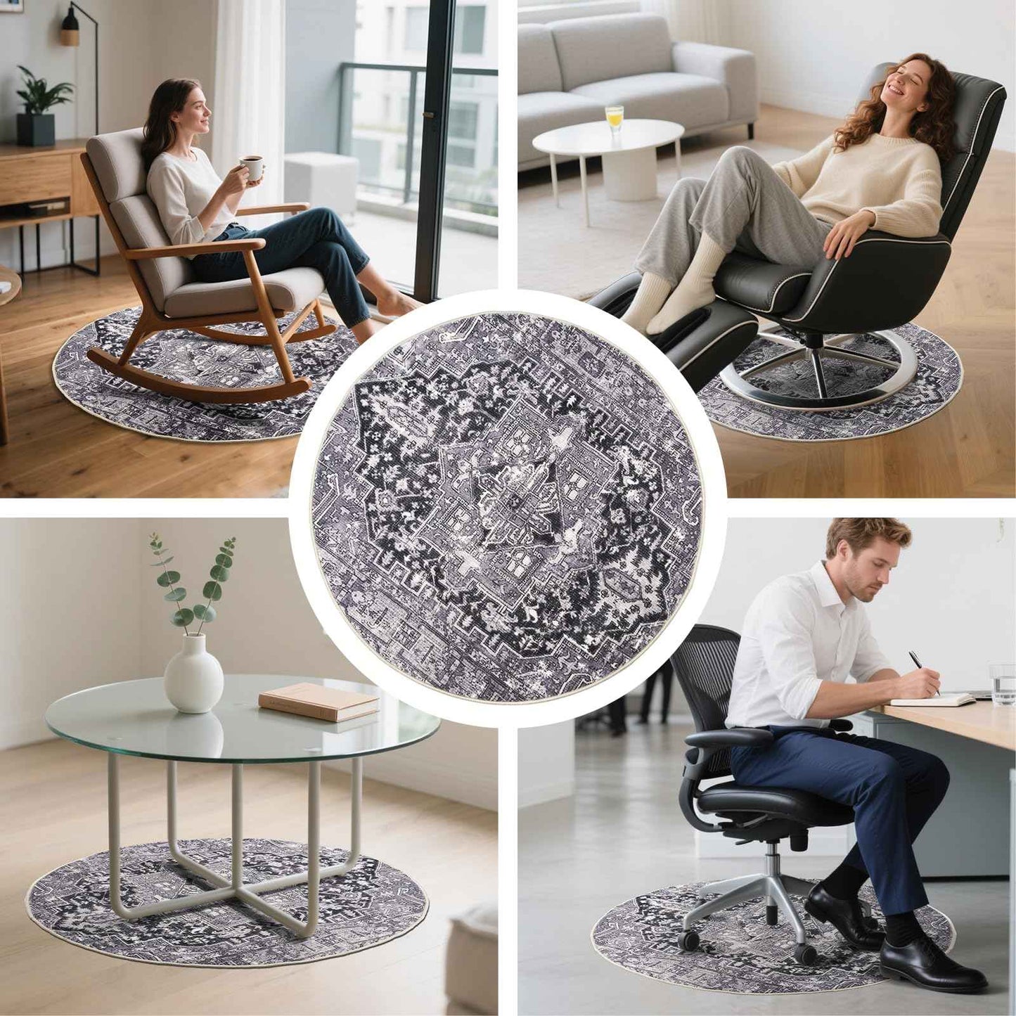 Recliner Pads for Hardwood Floors, Rocking Chair Floor Protectors, Non-Skid Furniture Gripper Small Circle Rug for Recliners, 31.5inch Diameter Low Pile Heavy Duty Non Slip Multi-Purpose Rug