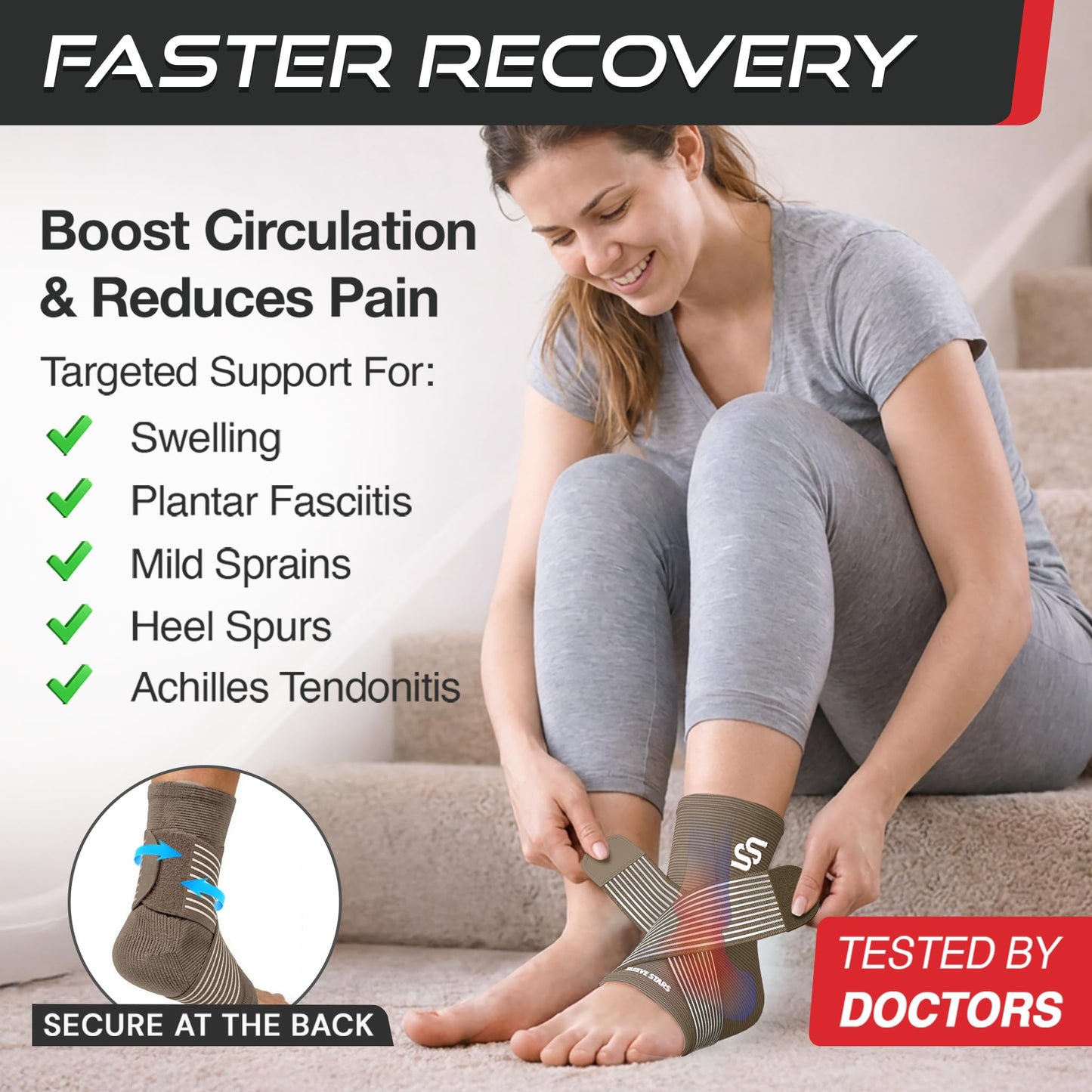 Sleeve Stars Ankle Brace for Women & Men, Ankle Wrap for Sprain, Compression Sleeve for Plantar Fasciitis Relief, Easy Customizable Support: w/ Removable Strap (Pair/M:10"-12"/Mocha Brown)