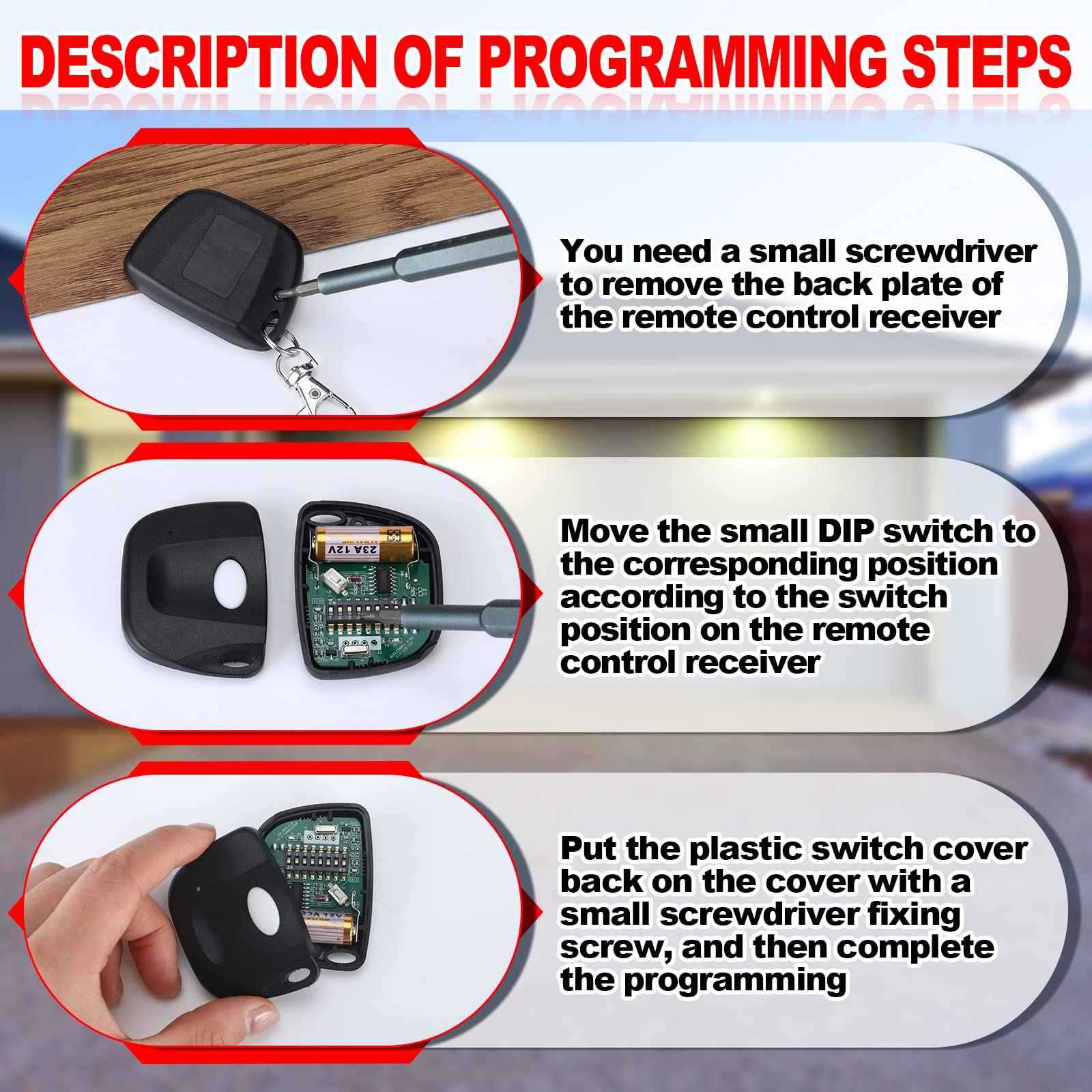 Kingdder 3 Pcs 8 Dip Switch 310mhz Garage Door Remote Compatible with Linear Delta 3 (DT DTA DTD DTC DNT00002A) Gate Opener Remote with Keychain (Black,White Button)