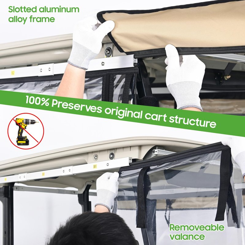 10L0L 3-Side Track Style Golf Cart Enclosure 2 Passenger Fits EZGO TXT & RXV Golf Cart Only, Heavy Duty 600D Waterproof Portable Drivable Golf Cart Storage Cover Enclosure (Track Style Black)