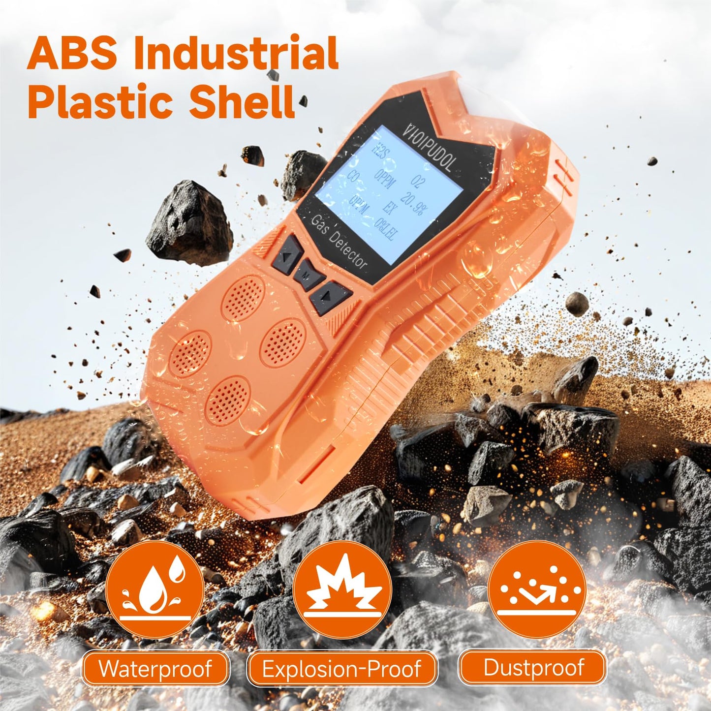 4-Gas Detector, Portable Clip-On CO/H₂S/O₂/LEL Monitor w/Triple Alarm, Data-Log, Explosion-Proof, Industrial Certified – for Plant, Mine, Confined Space, Home Use