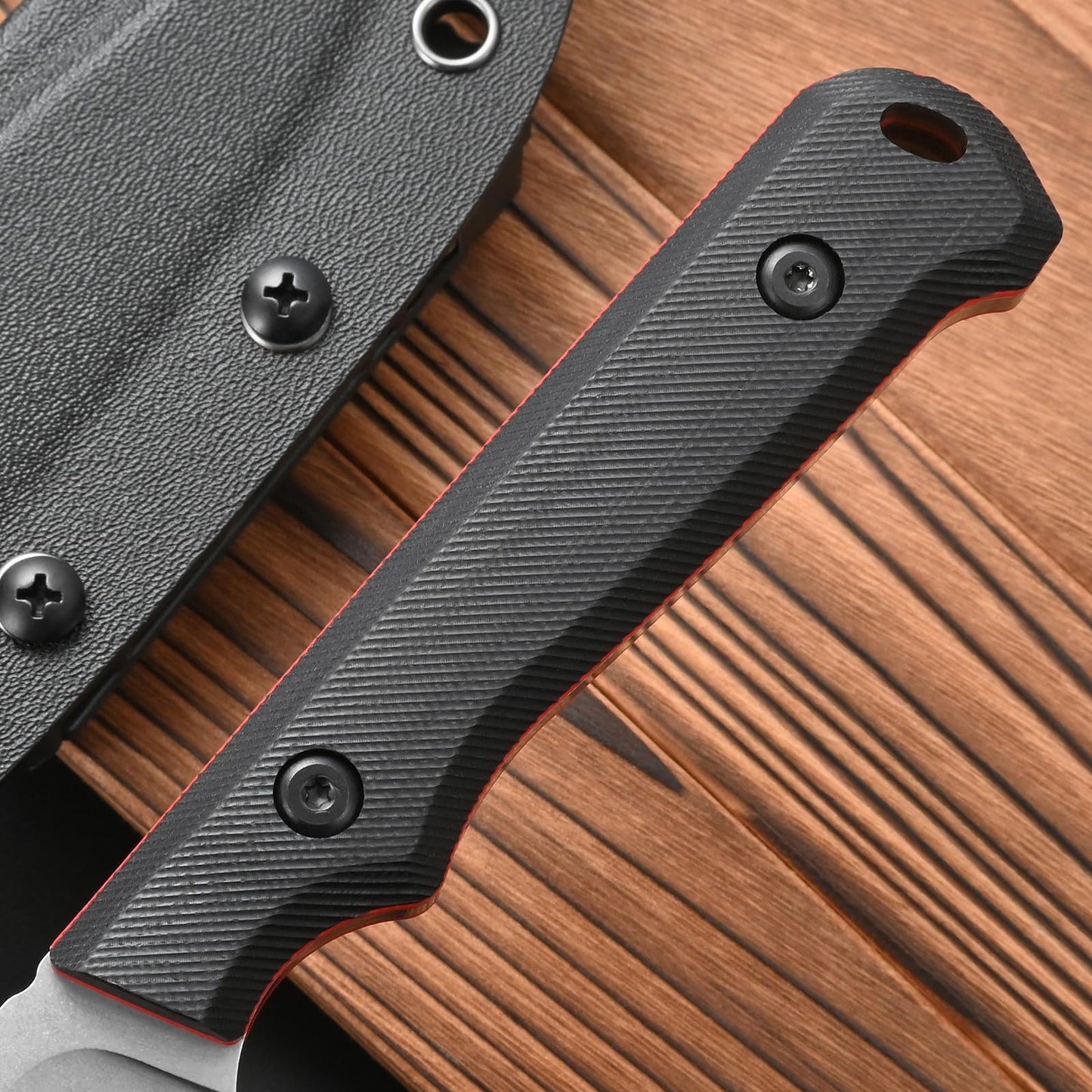 CCFFCC FF108 DC53 Stonewashed Steel Fixed Blade Knife，Double Color G10 Handle Full Tang Knife with Kydex Sheath for Outdoor Camping Hunting Working(Silver)