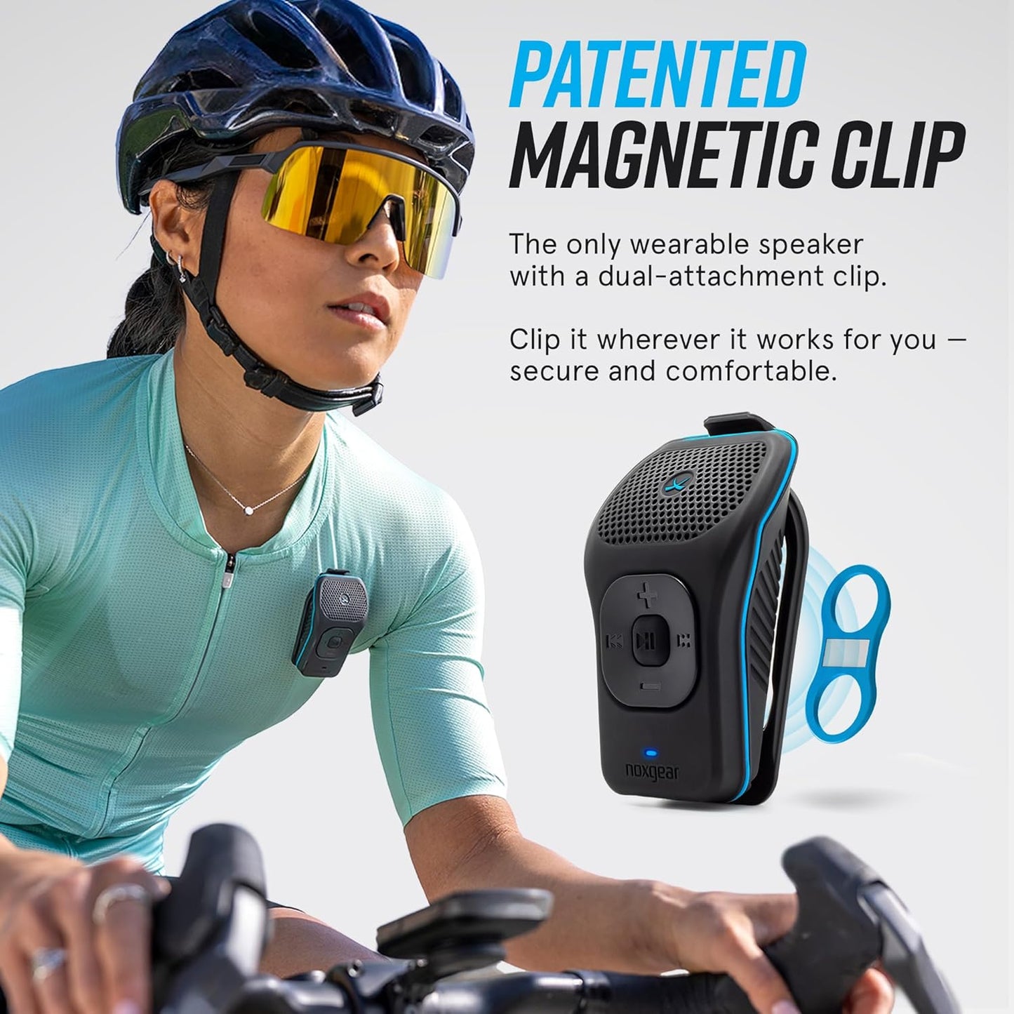 Noxgear 39G Wearable Bluetooth Speaker - Magnetic Clip-On, Waterproof, 15 Hours Playtime | 100ft Range, Microphone