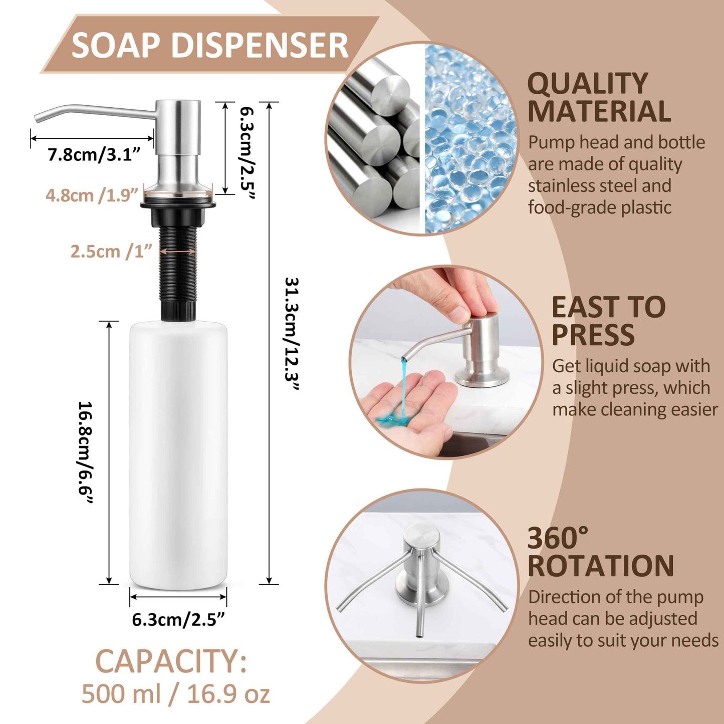 Touchless Kitchen Sink Faucet with Pull Down Sprayer, Herogo Brushed Nickel Stainless Steel Smart Activated Kitchen Faucet with Soap Dispenser, Single Handle Motion Sensor Tap for Farmhouse RV Sink