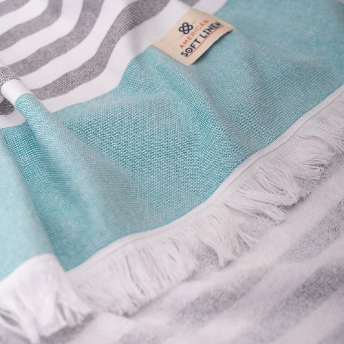 American Soft Linen 100% Cotton Turkish Peshtemal Beach Towels - 4 Pack, 35"x60", Sky Blue