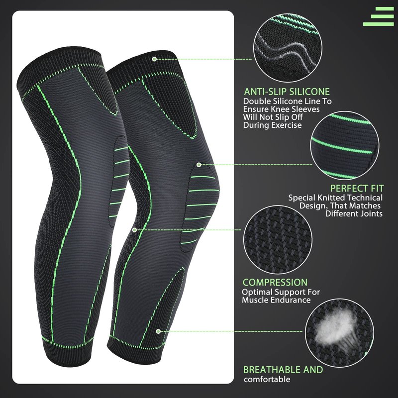 6 Pcs Long Compression Full Leg Sleeves Full Compression Knee Sleeves Braces Support for Men Women Arthritis Joint Pain Relief Reduce Varicose Veins and Swelling Cycling Sport
