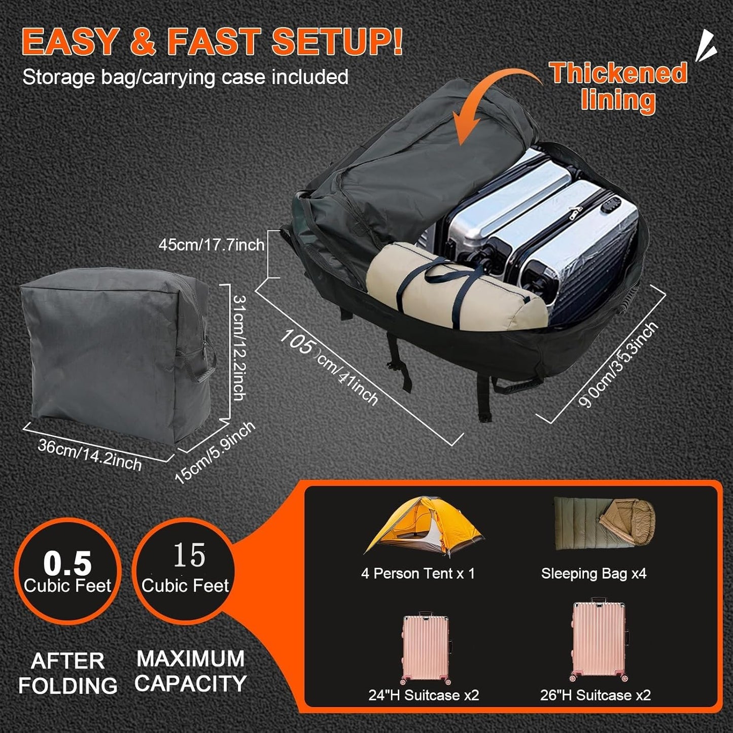 Skiennix Waterproof Car Rooftop Cargo Carrier Bag - 15 Cubic Feet Capacity for Easy Travel