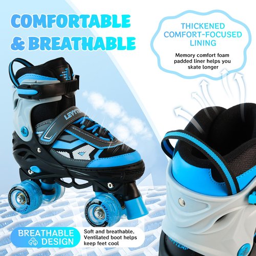 LEVYTEMP Roller Skates for Boys Girls Kids, 4 Size Adjustable Quad Skates with All Light Up Wheels for Beginners Indoor Outdoor Sports