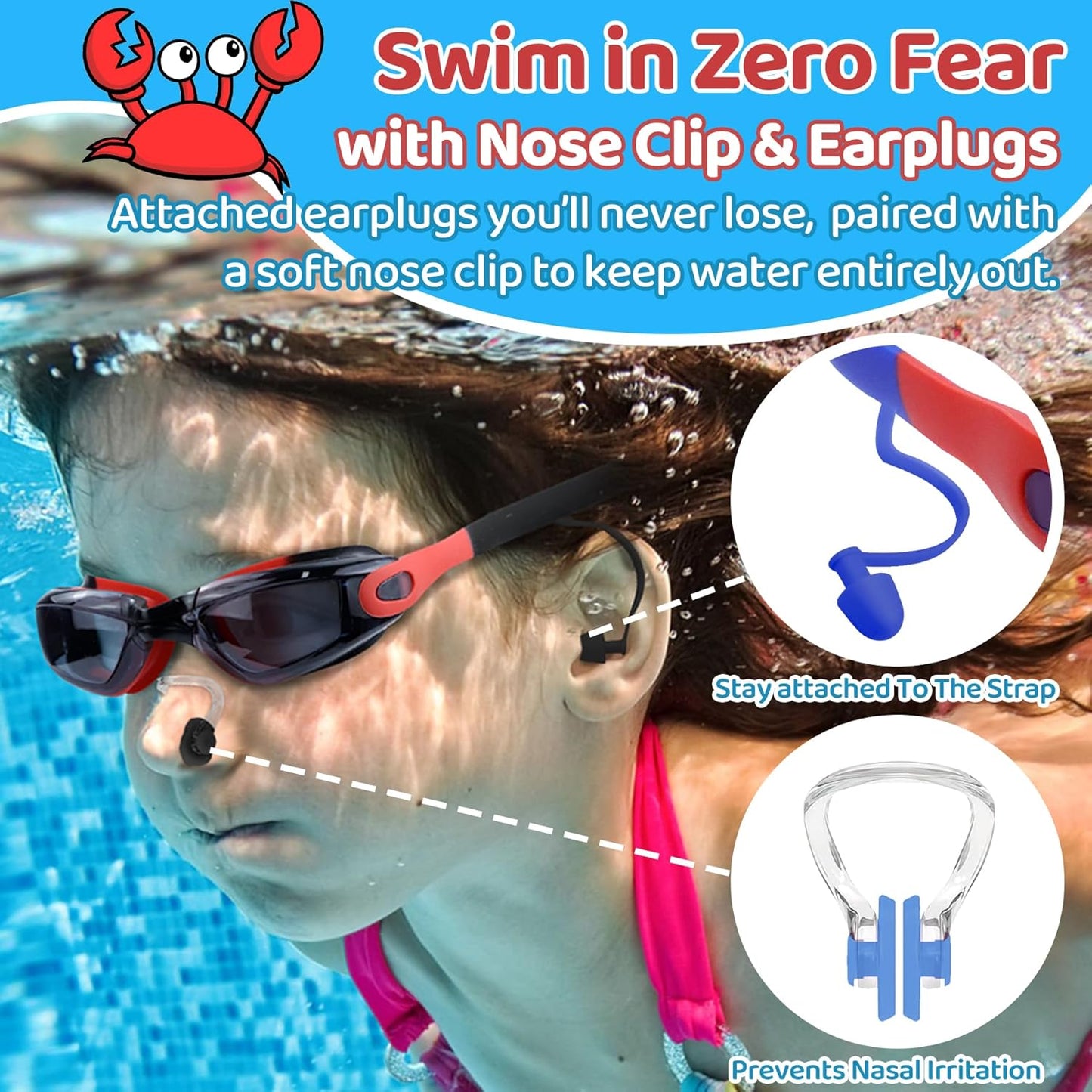 Vvinca Swim Goggles - Anti-Fog UV Protection | No Leak Design for Kids Ages 3-15 (2 Pack)
