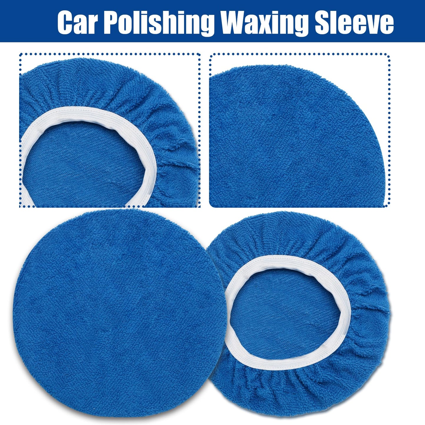 Qjaiune 6 PCS Car Buffing Pads for 9-10 Inch Orbital Polisher, Microfiber Polishing Pad Buffer Polisher Bonnets, 9-10 Inch Polishing Pads Cover Waxing Pads for Car Detailing (Blue)