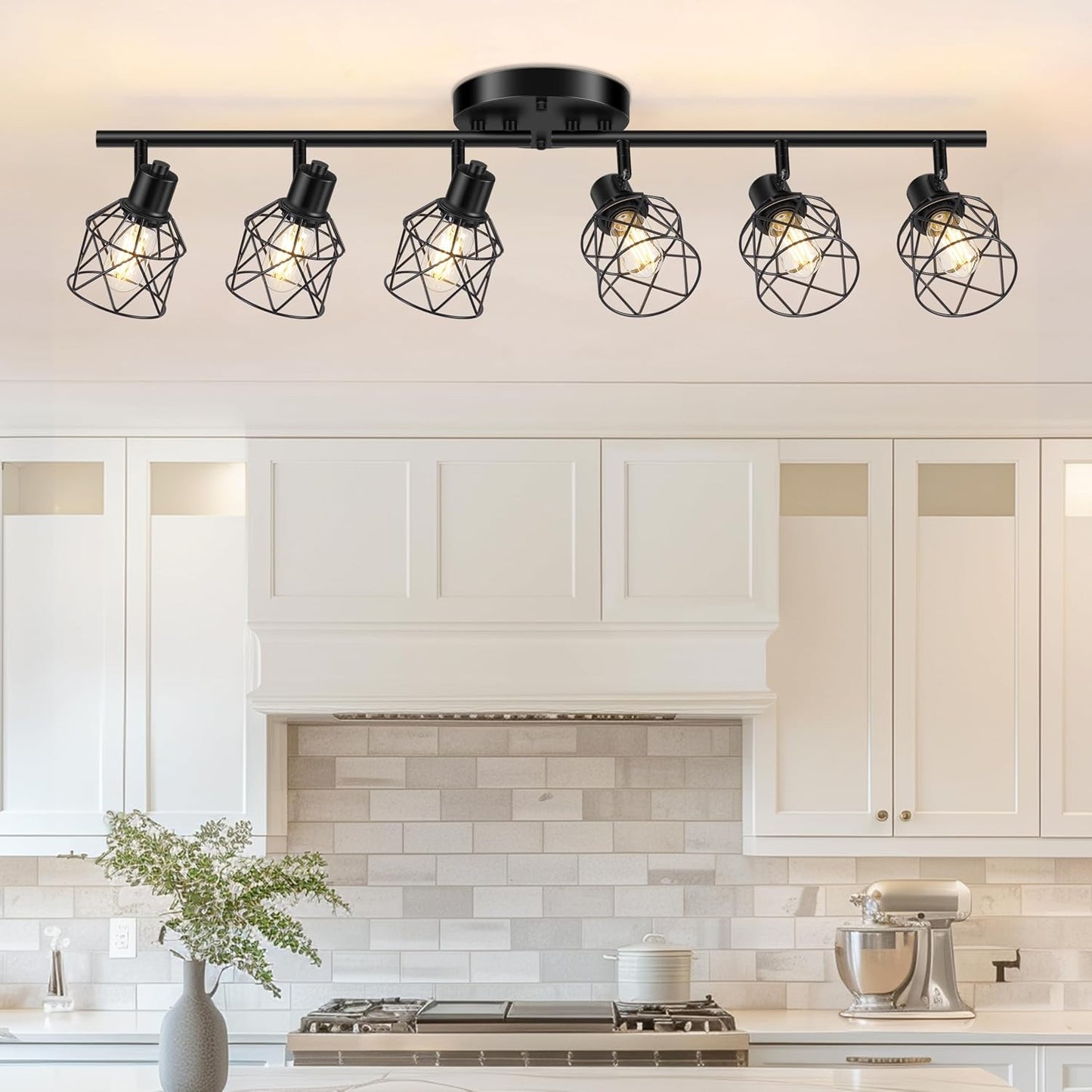 Adjustable 4-Light Semi Flush Mount Ceiling Light with Metal Cage - Farmhouse Style for Dining & Living Rooms