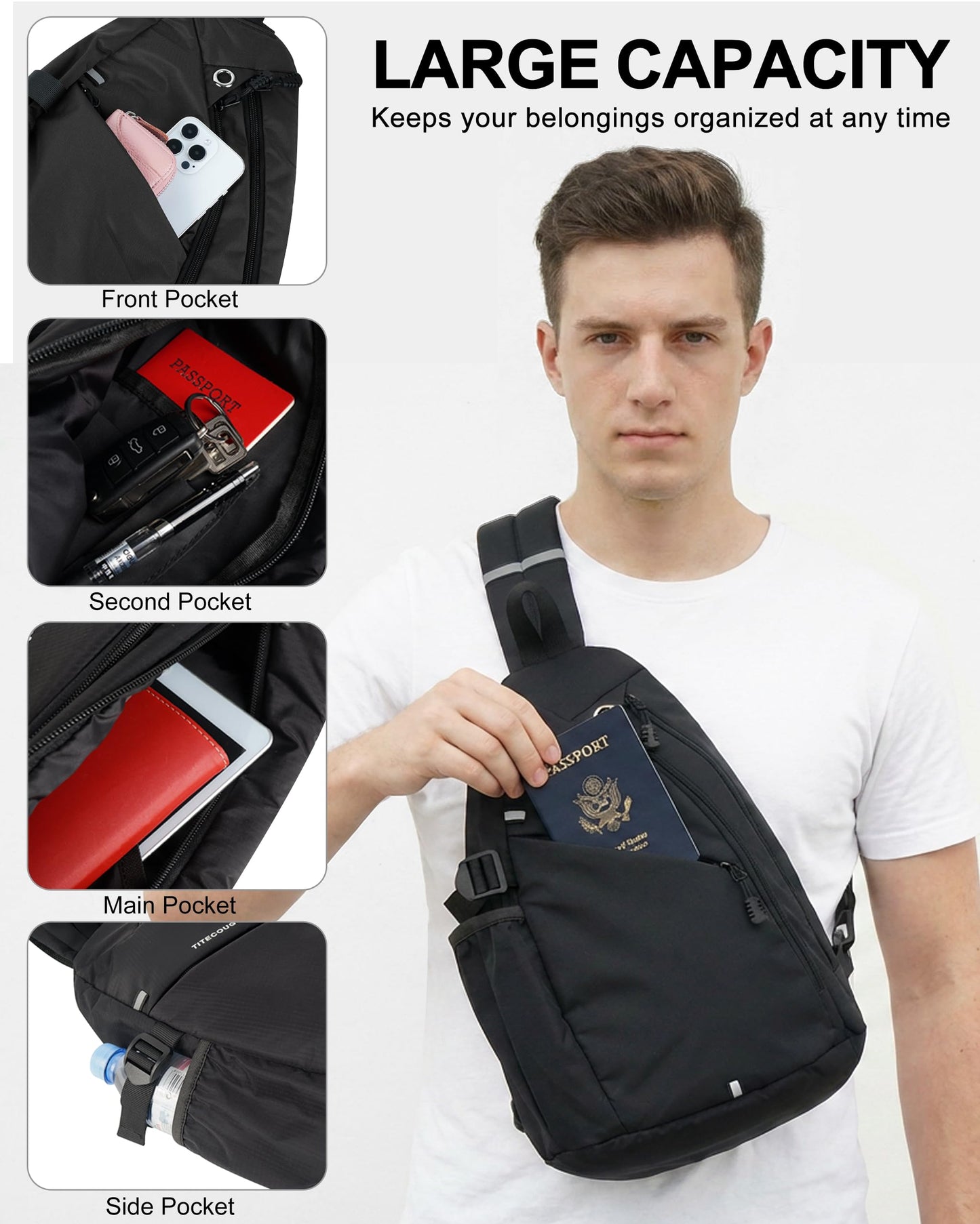 TITECOUGO Sling Backpack Travel Shoulder Bag Lightweight Chest Daypack One Strap Crossbody Bags Camp Day Packs for Women and Men Hiking Accessories Large Coffee