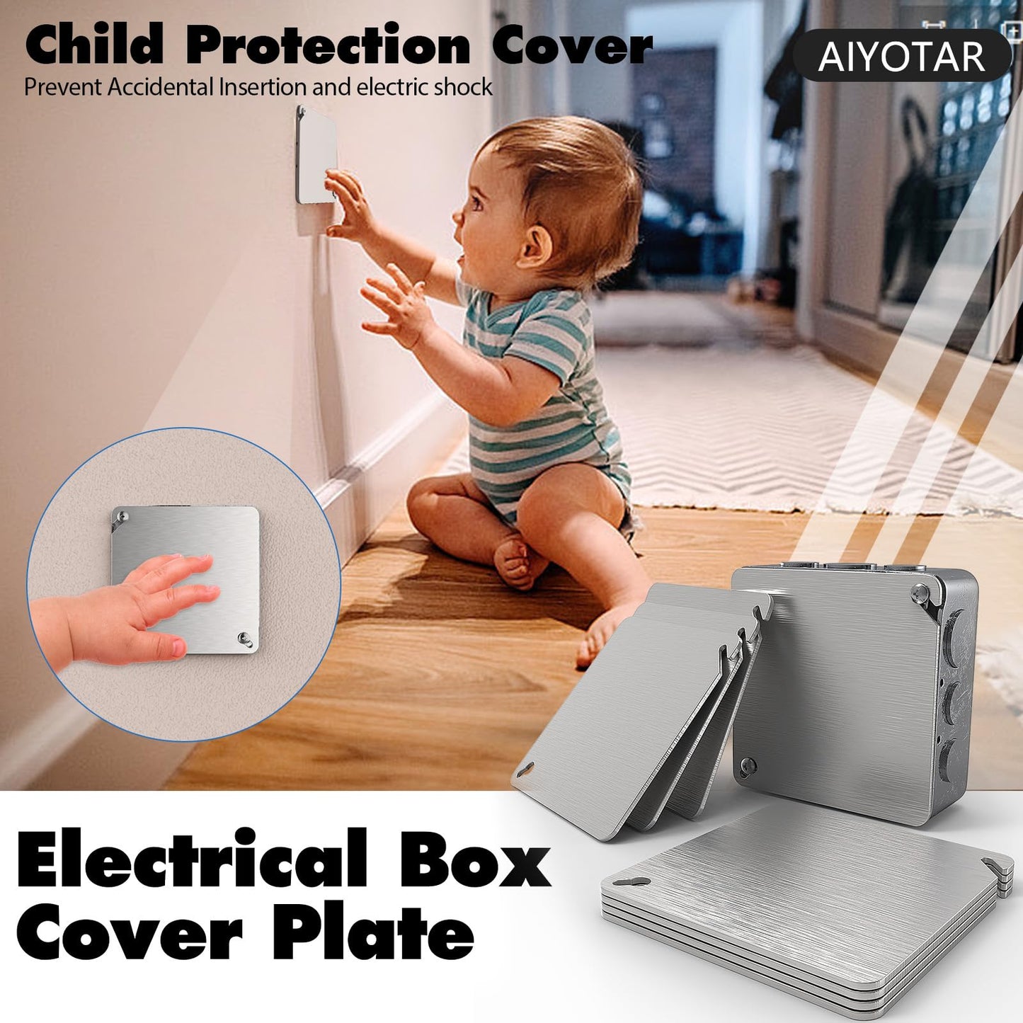 AIYOTAR Metal Electrical Box Cover Plates, 4 PCS Junction Box Covers, 4 Inch Square Flat Blank Electric Box Cover, Solid Cold Rolled Steel Outlet Box Cover for 4x4'' Square/Octagonal Box