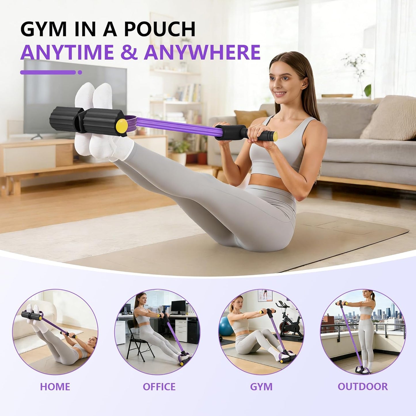 Skiennix Upgraded Pedal Resistance Band - Durable Exercise Tool with 6 Tension Ropes for Core & Legs