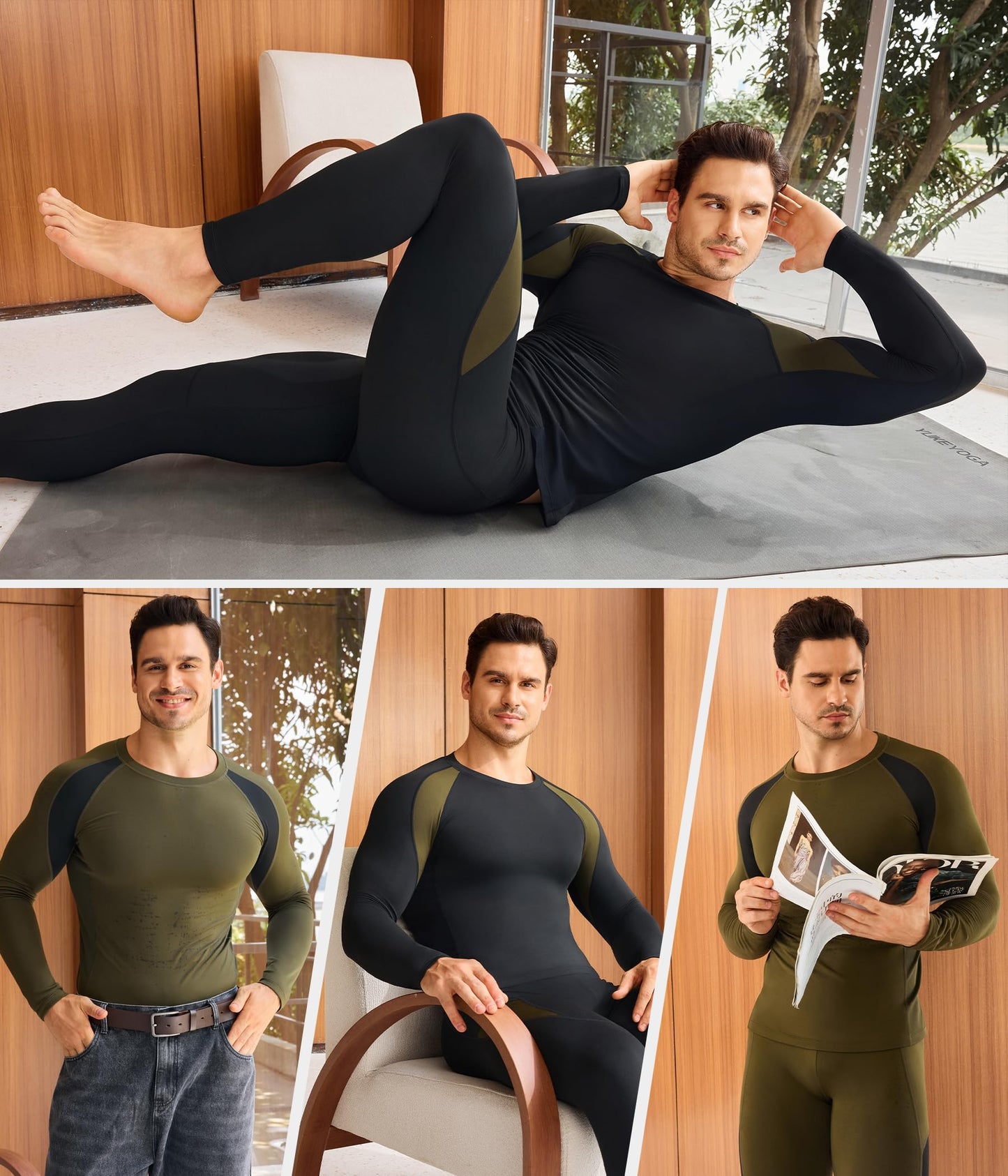 TAILONG Thermal Underwear for Men Long Johns With Fleece Lined Base Layer Hunting Gear Bottom Top Set for Cold Weather Black