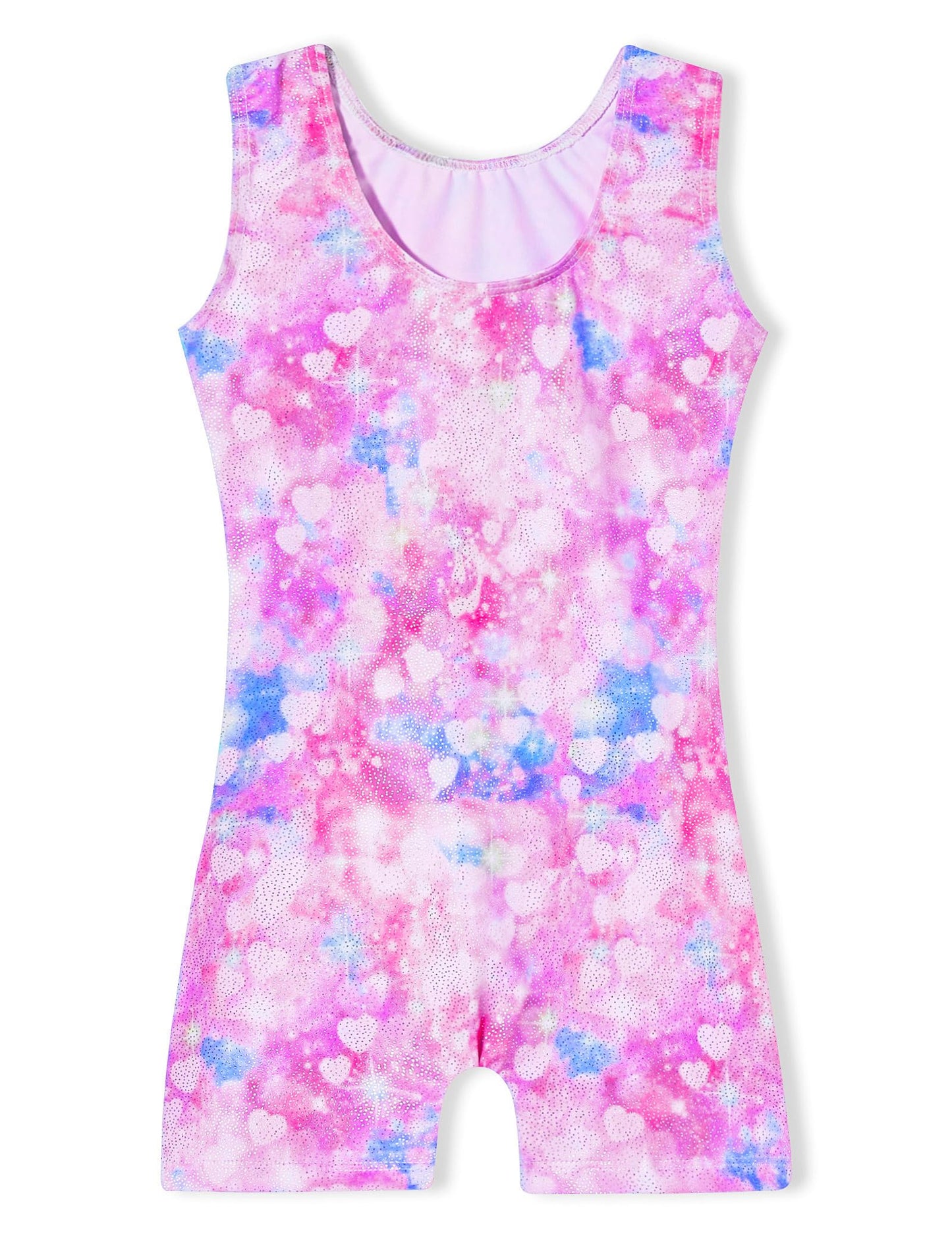 Domusgo Girls Gymnastics Leotards Size 7-8 Years Old Colorful Sparkle Rainbow Love Heart Biketard with Shorts