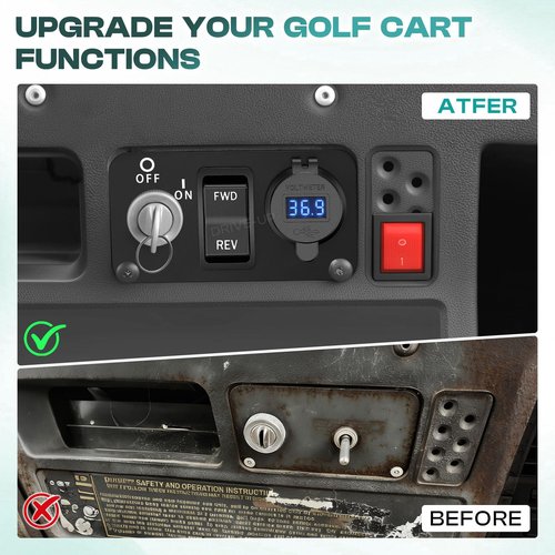 DRIVE UP Golf Cart Key Switch Console Plate, EZGO Forward Reverse Switch Plate Fits EZGO TXT, Medalist, PDS Golf Carts, Equipped with DC 9V-48V 3.1A Fast Charge Dual USB Charger, LED Digital Voltmeter