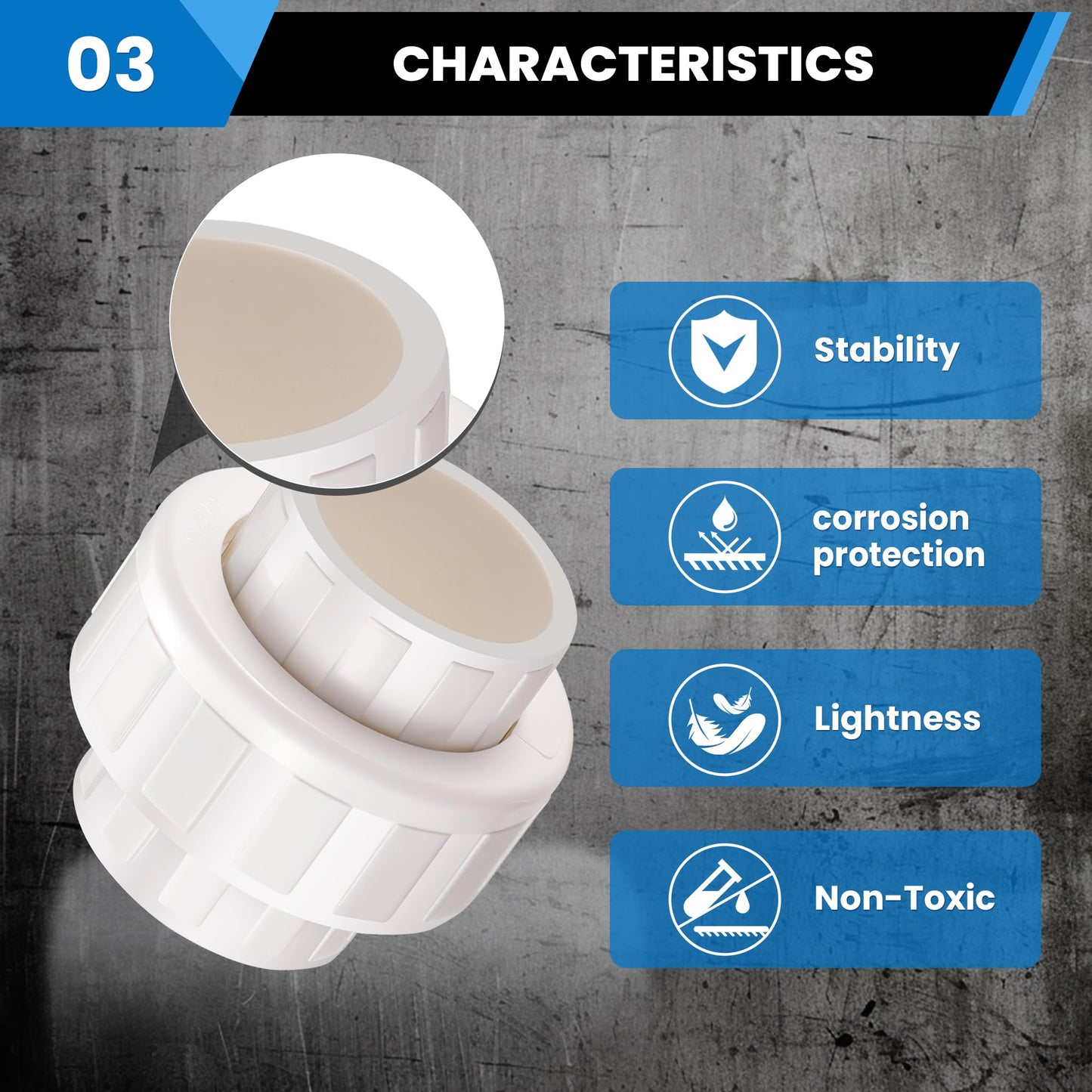 3/4“ Union Coupling Pipe Fitting (Socket x Socket), 4 Pcs Schedule 40 Heavy Duty Union Coupling Pipe Fitting for DIY PVC Creations.