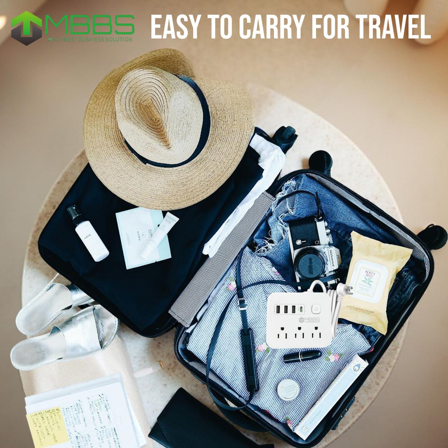 Surge Protector Power Strip with USB C, 1200J Protection, Heavy Duty Extension Cord – (7-in-1) 3 AC Outlets, 4 USB Ports, LED On/Off Switch – Compact & Travel Friendly – Home, Office. (5ft)