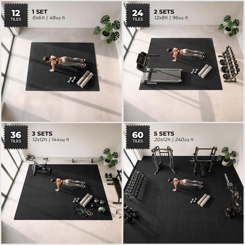 Bemaxx Gym Mats Set - 12 Pcs EVA Interlocking Foam Tiles | 48 Sq Ft Protective Flooring for Home Workouts
