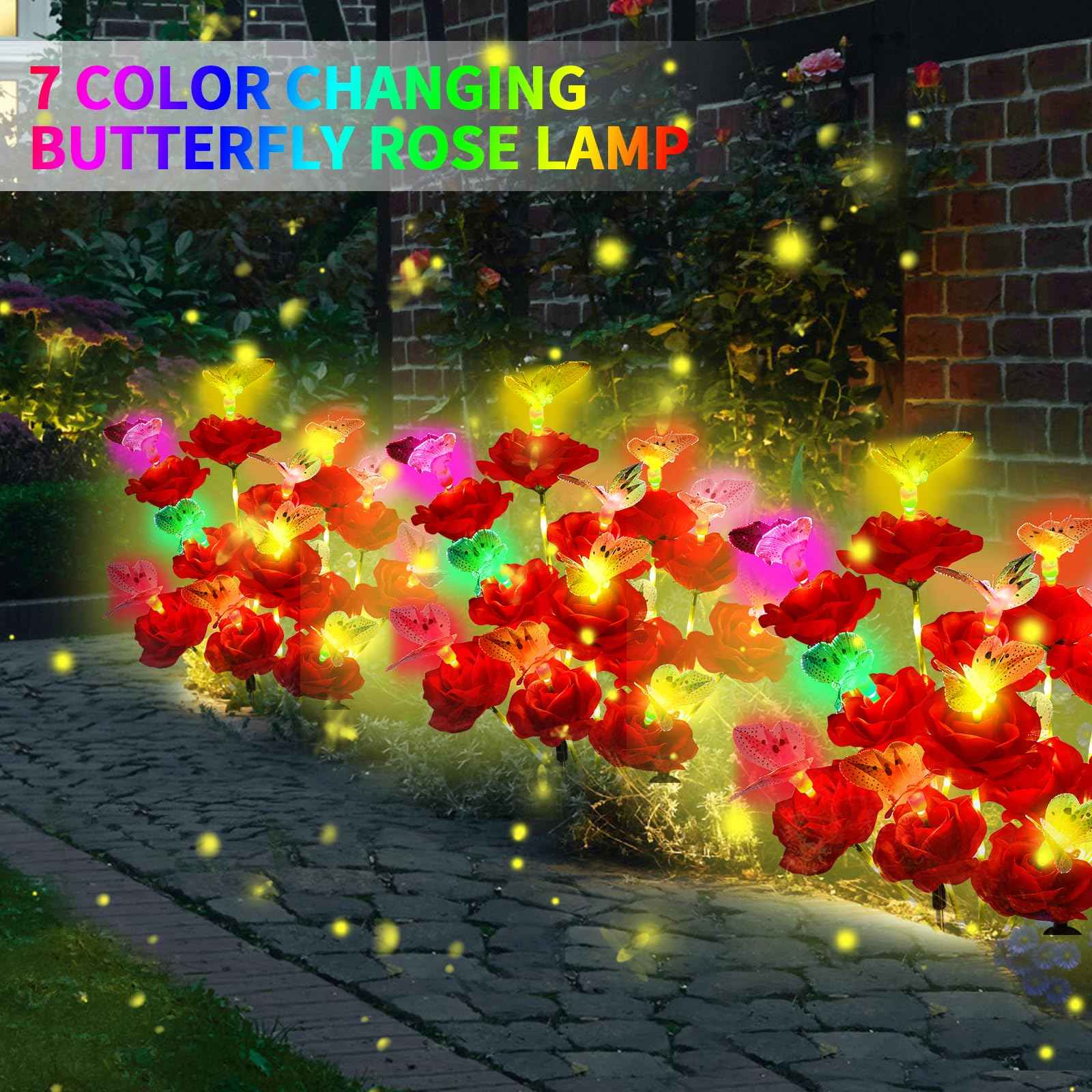 Solar Butterfly Rose Garden Lights Outdoor Waterproof Decorative Flower Garden Decor Yard Patio Lawn Outdoor, Gifts for Mother's Day3 Pack Gifts for Women (Butterfly Rose)