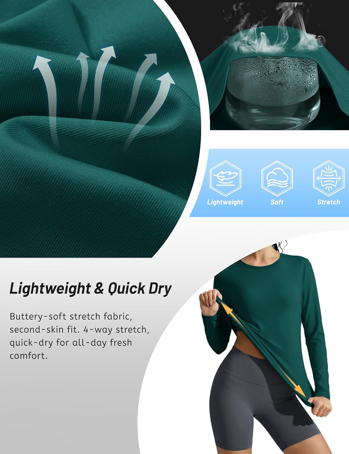 TACVASEN Women's Long Sleeve UV Protection Shirt - Breathable Lightweight Outdoor Workout Top