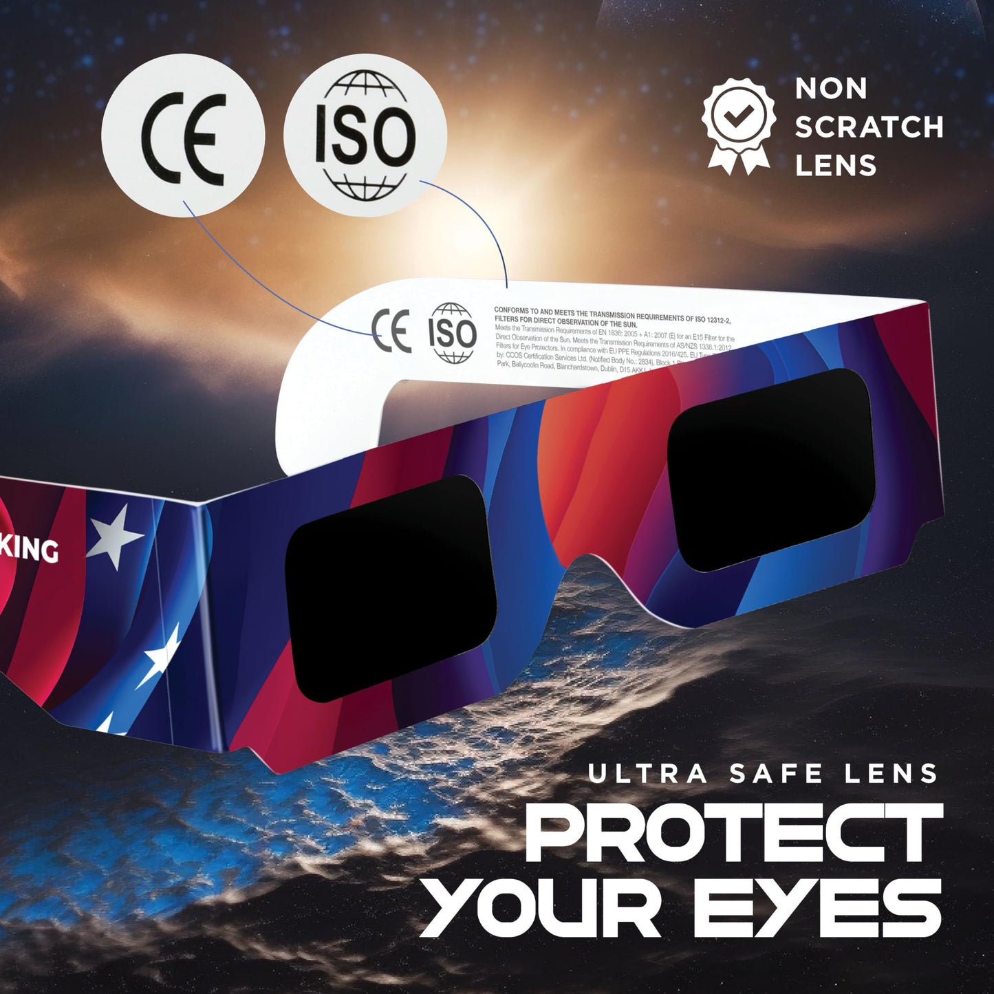 Medical king Solar Eclipse Glasses (10 pack) 2024 CE and ISO Certified Safe Shades for Direct Sun Viewing Approved 2024