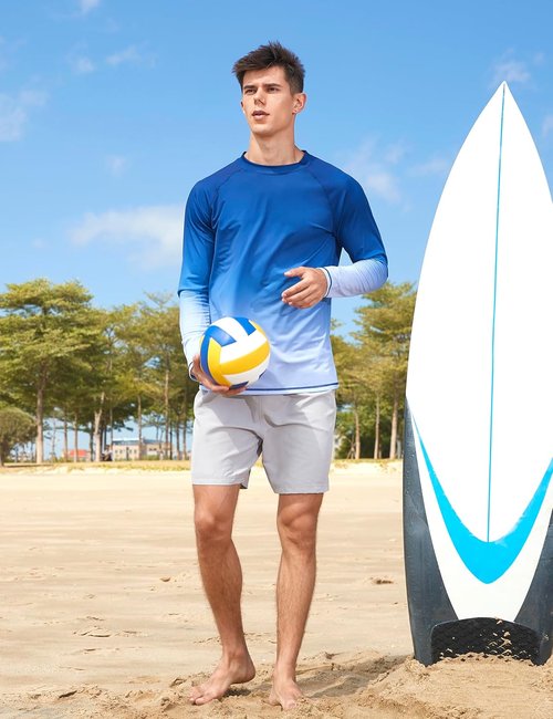 KPSUN Men's Swim Shirt - UPF 50+ Long Sleeve Rash Guard for UV Protection | Quick Dry Beach T-Shirt