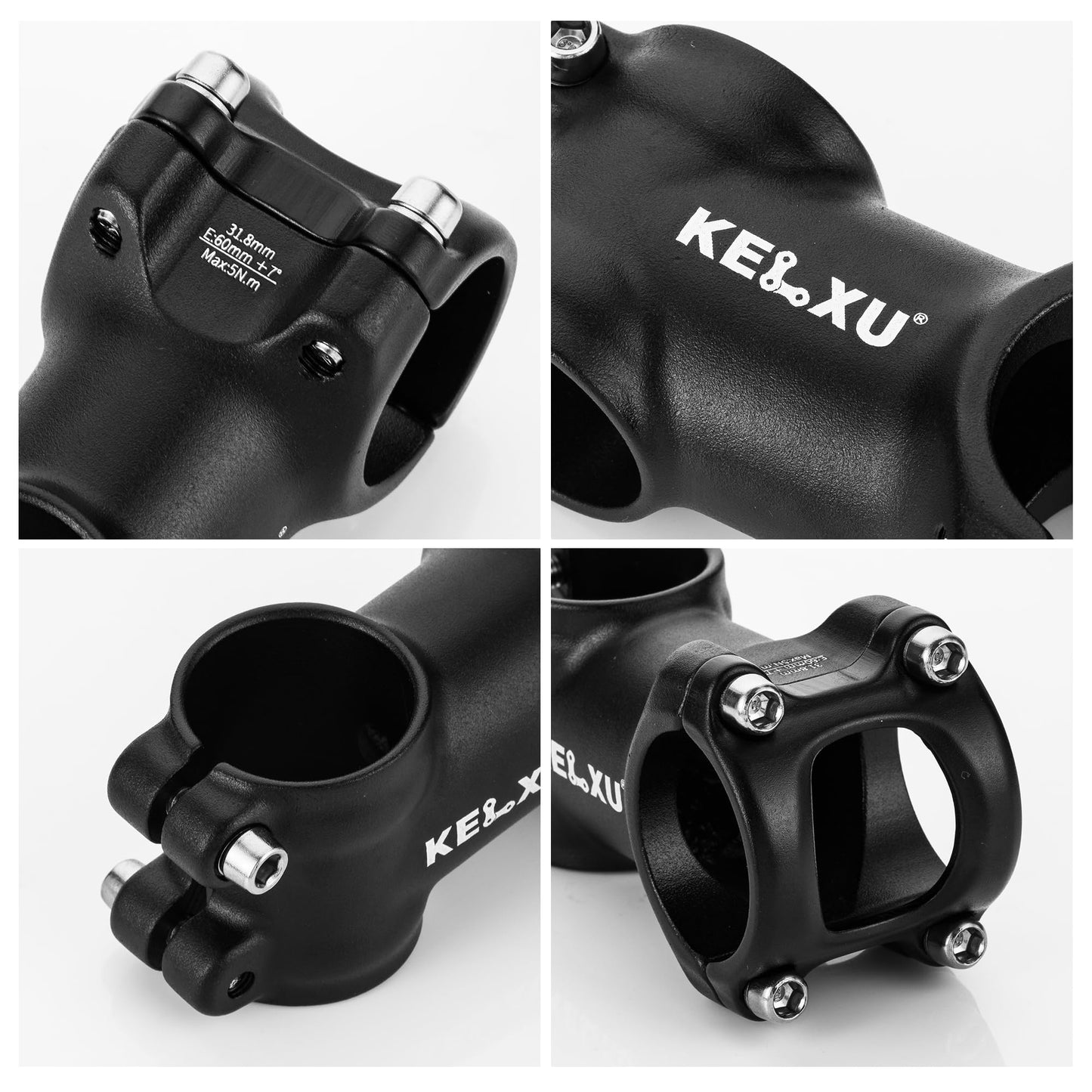 Kelxu 31.8mm Bike Stem 60mm 7-Degree Lightweight Aluminum Alloy Handlebar Stem Compatible with Mountain Bike, Road Bike, BMX (Black)