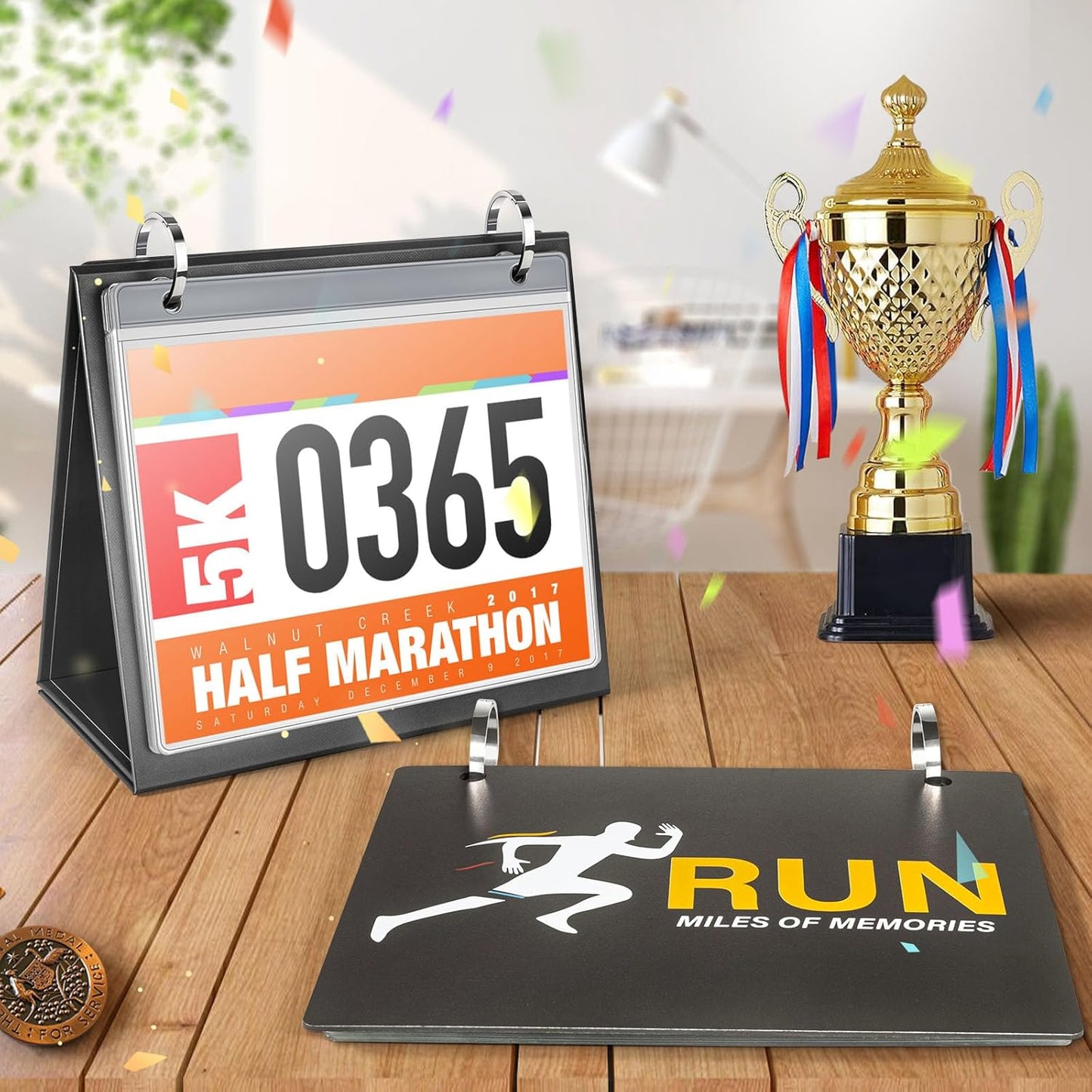Race Bib Holder - Runner's Desktop Display Album with 20 Vinyl Sheet Protectors