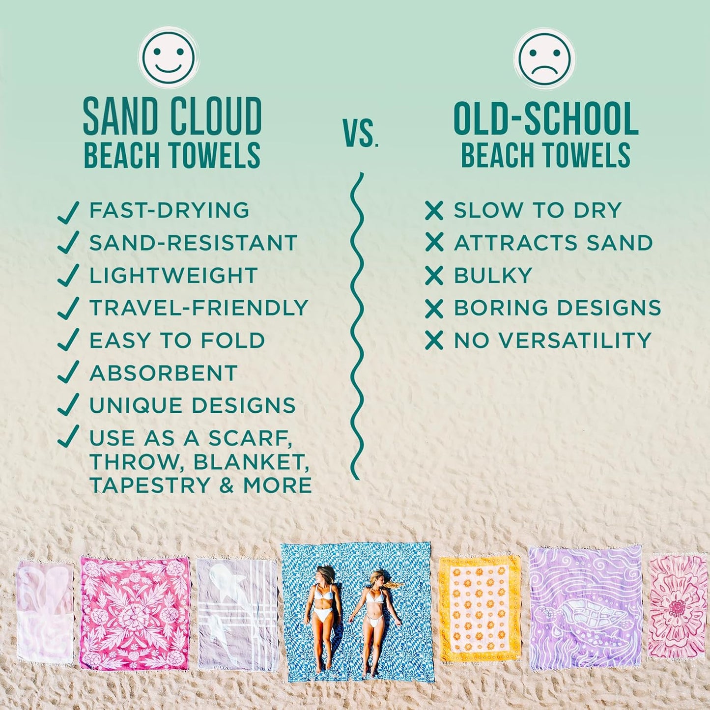 Sand Cloud Large Turkish Beach Towel - Quick-Dry, Sand-Free, 100% Organic Cotton - Boho Honey XL Design
