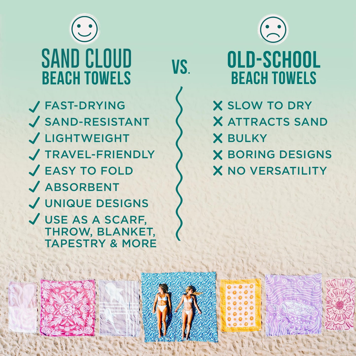Sand Cloud Turkish Beach Towel - Sand Resistant - 100% Organic Turkish Cotton Yarn - Quick Dry Towel for Beach, Picnic, Blanket or Bath Towel - As Seen on Shark Tank - Marine Life (Swirl Turtle)