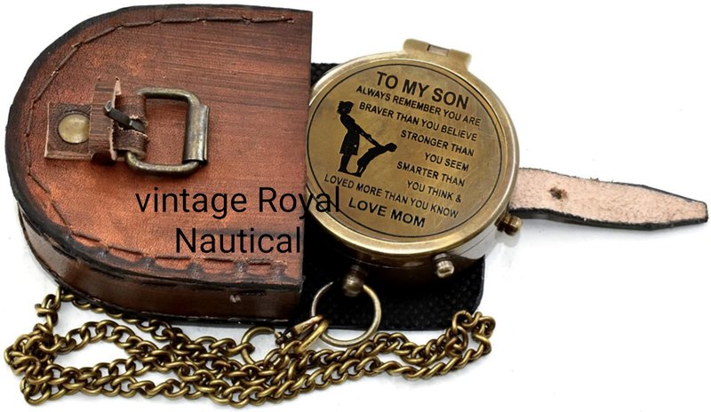 AASIYA Engraved Brass Compass Gift To My Son/To Our Son/Nautical Gift For Son From Dad/Gift To Son From Mom A Perfect And Unique Gift With Leather Case