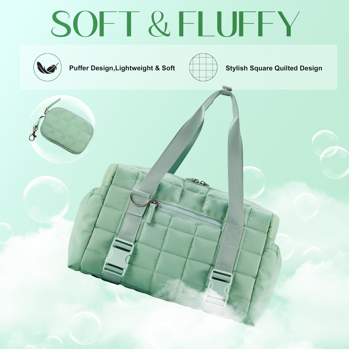 Small Gym Bag for Women, Puffy Sports Duffel Bag with Yoga Mat Holder