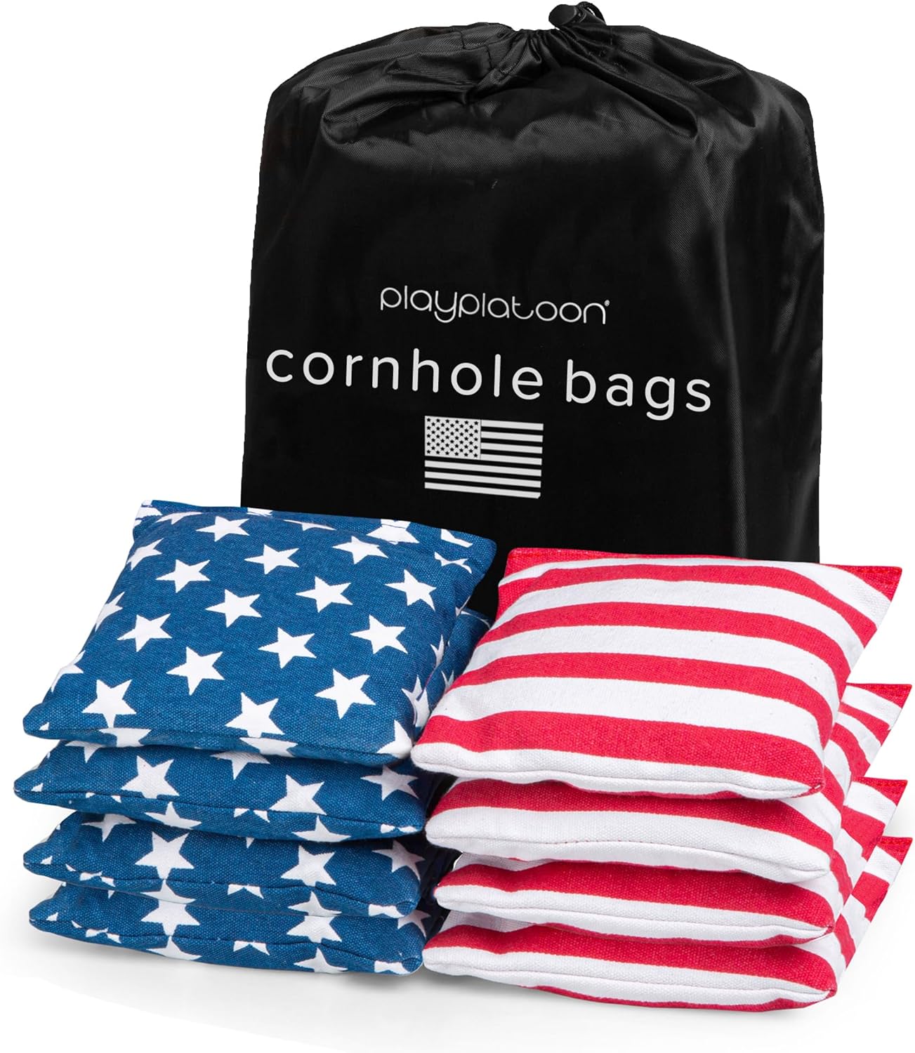 Play Platoon Cornhole Bags - Premium Weather Resistant Duckcloth Set of 8 - Regulation Size & Weight