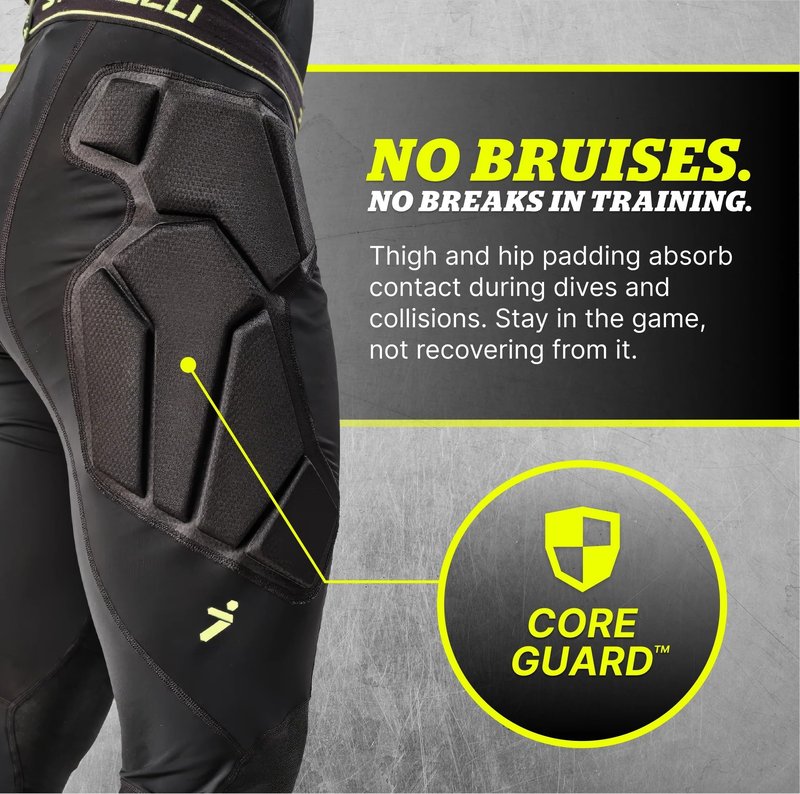 Storelli BodyShield GK Goalkeeper Leggings – Full-Length Impact Protection with SABR-Tex Knees, Hip & Thigh Padding – Turf-Ready Compression Pants with Shin Guard Pockets, Black, Medium