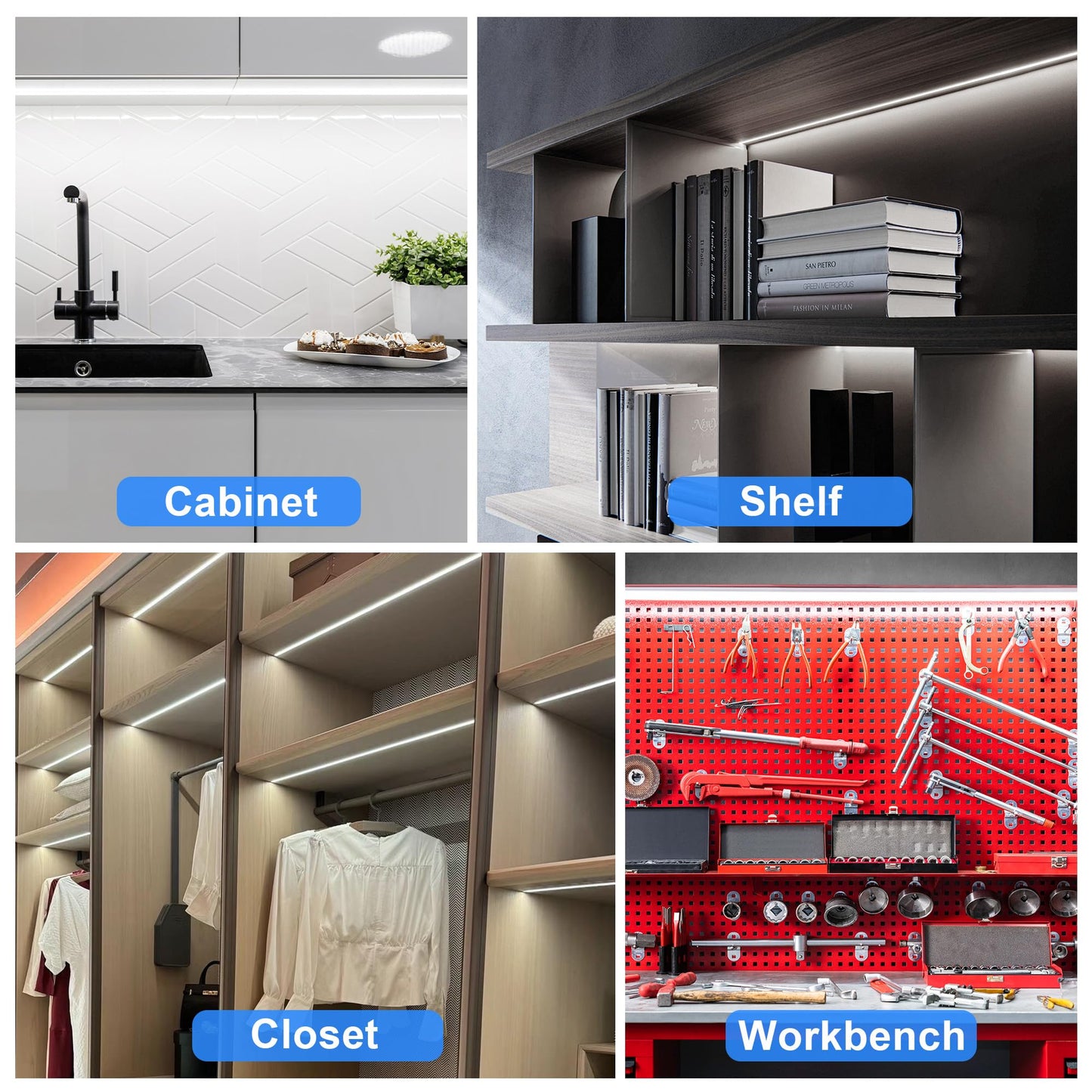 maylit Under Cabinet Strip Lighting Plug in 24in, Ultra Bright Small LED Light Bar, 6000K Cool White, 110V-120V Wired Lights for Kitchen Cabinet, Counter, Workbench, Desk, Closet, Shelf, Indoor